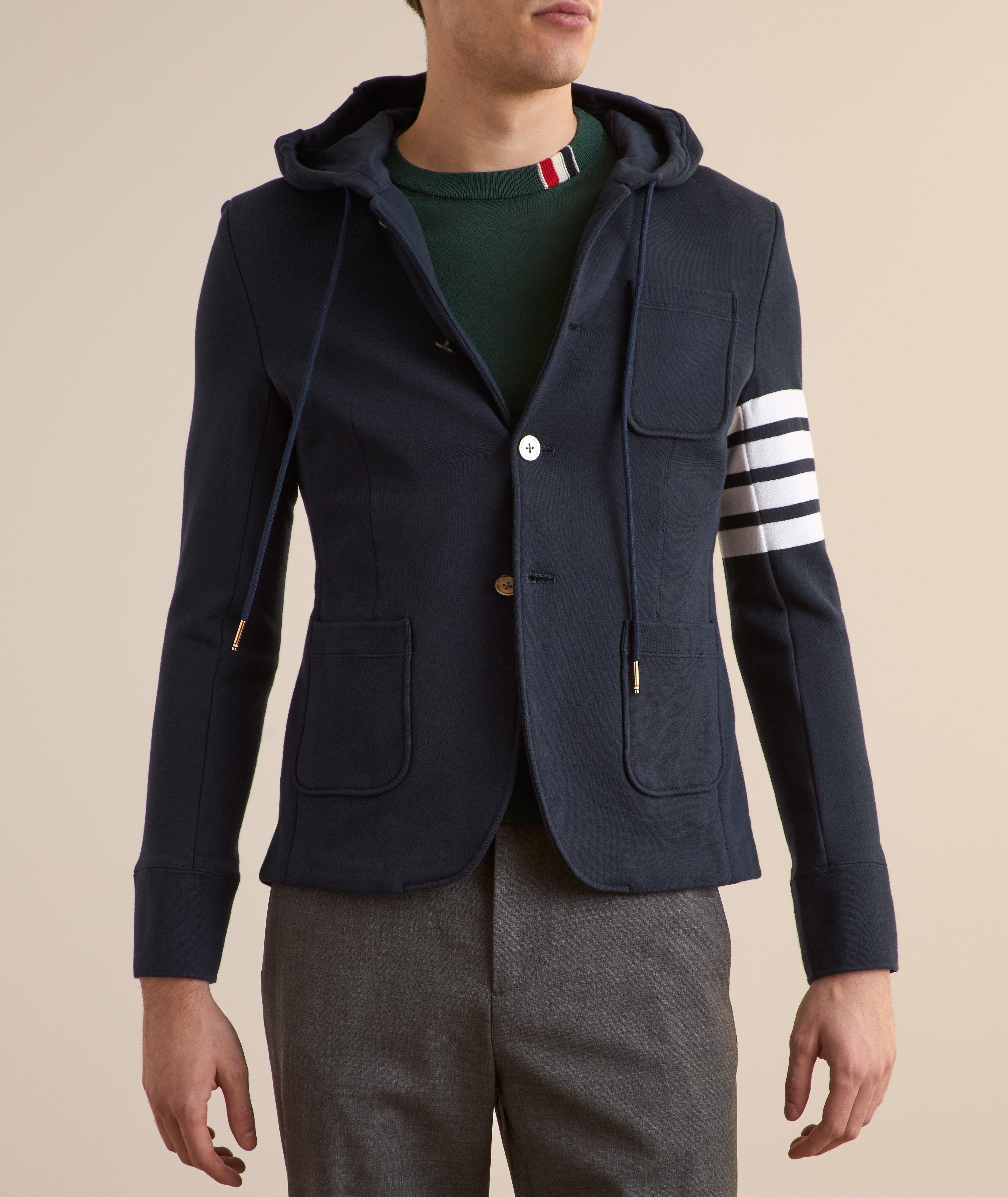 Striped Hooded 4-Bar Cotton Cardigan  image 1