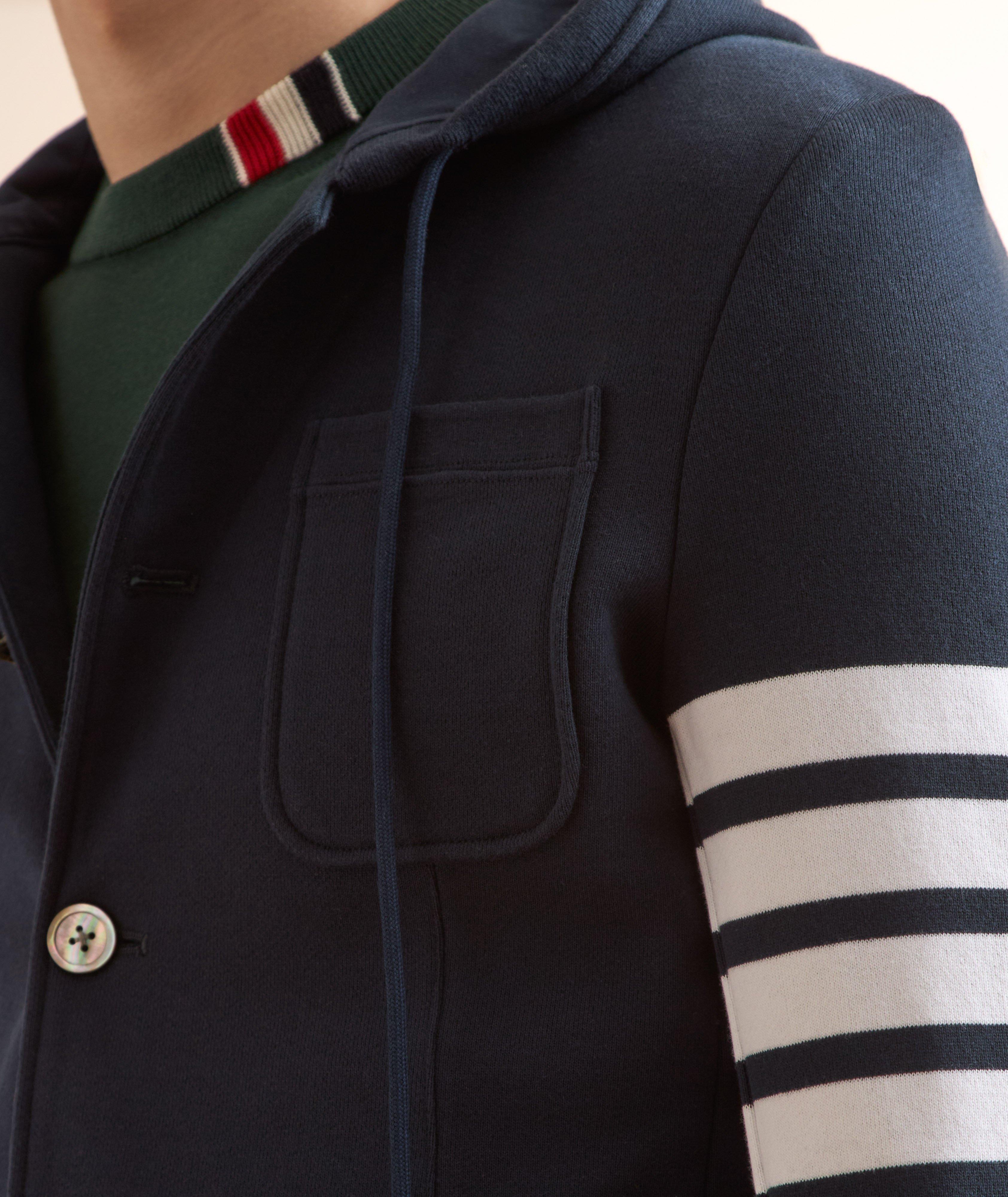 Striped Hooded 4-Bar Cotton Cardigan  image 3
