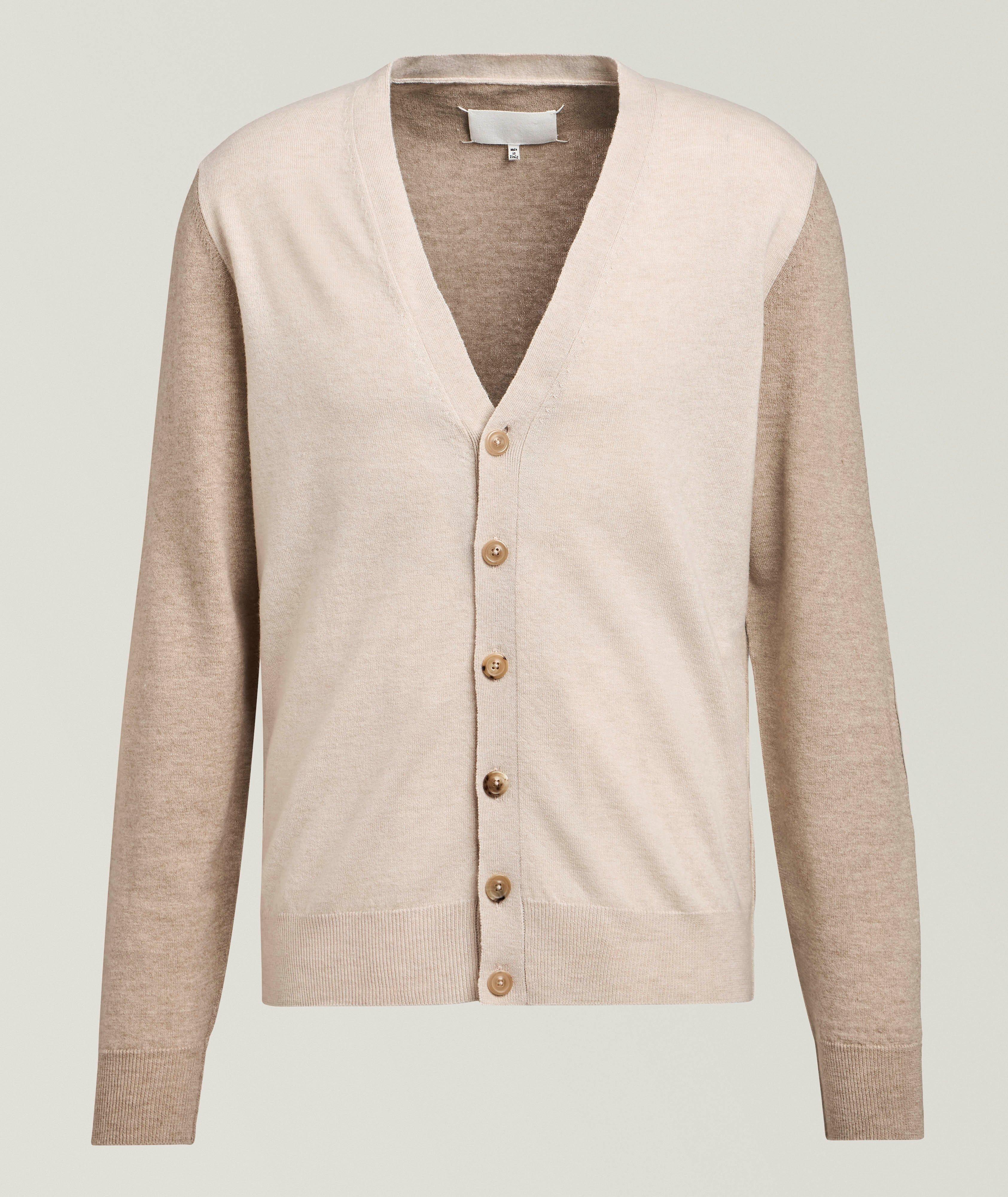Maison Margiela Elbow Patch Wool Cardigan Sweater | Sweaters