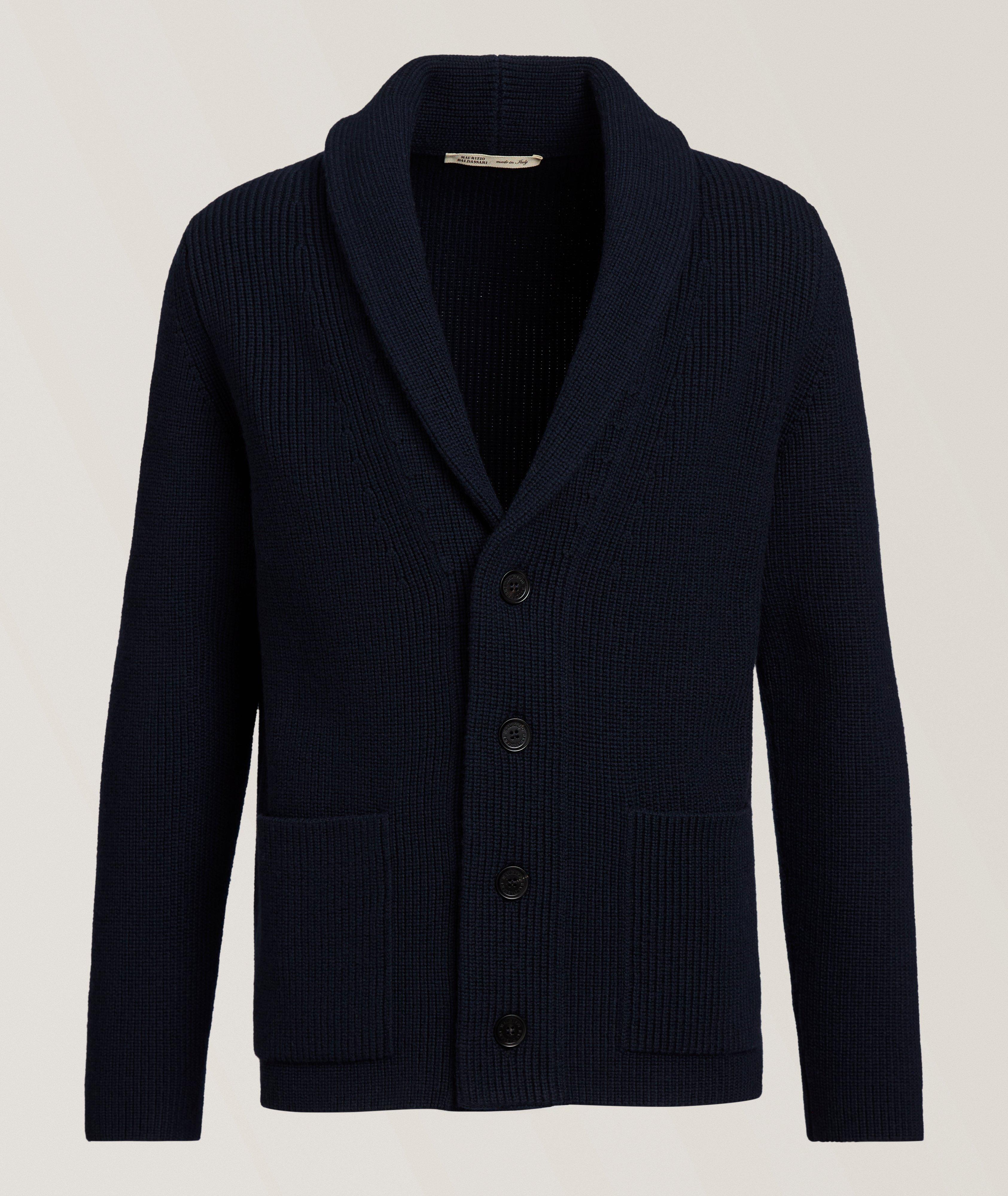 Maurizio Baldassari Wool Rib-Knit Shawl Cardigan 