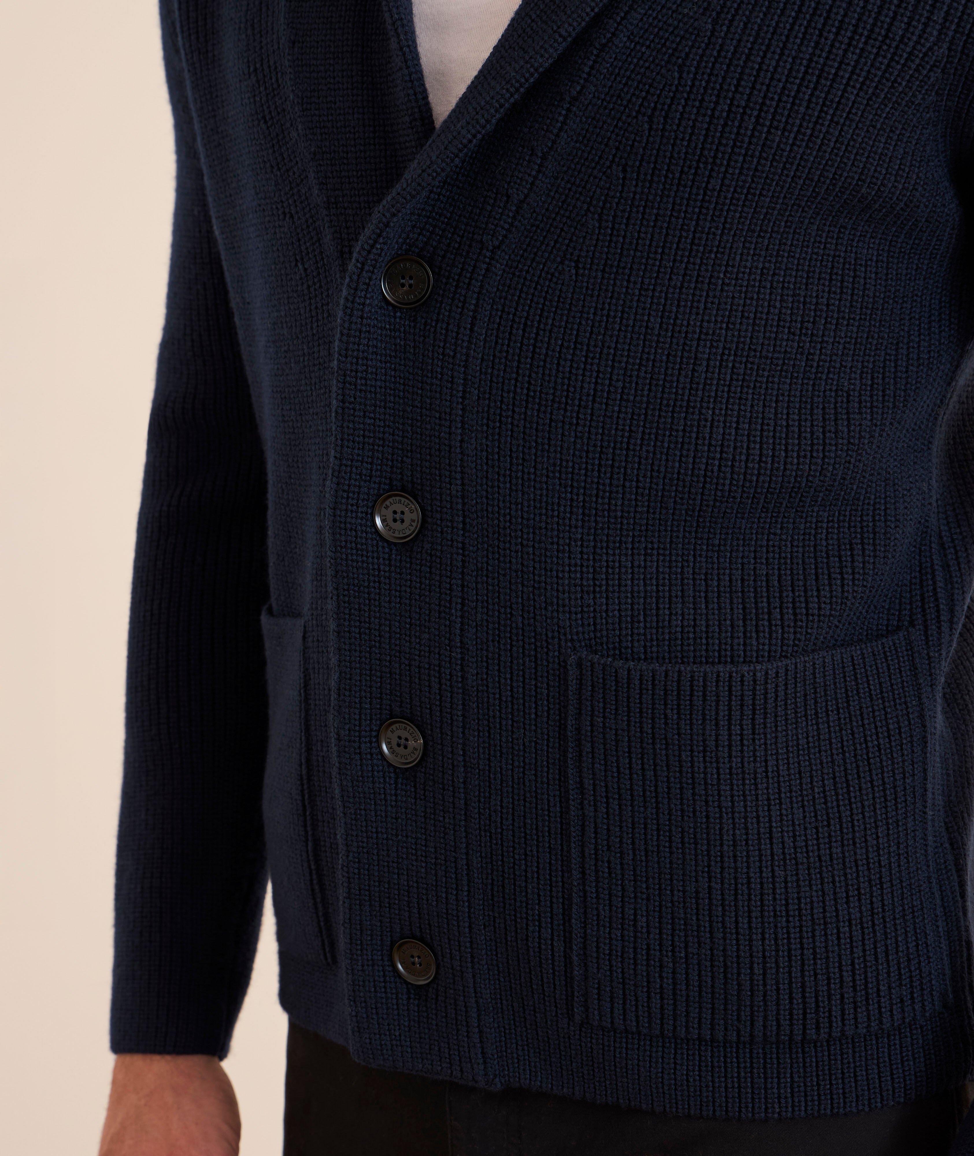 Wool Rib-Knit Shawl Cardigan  image 2