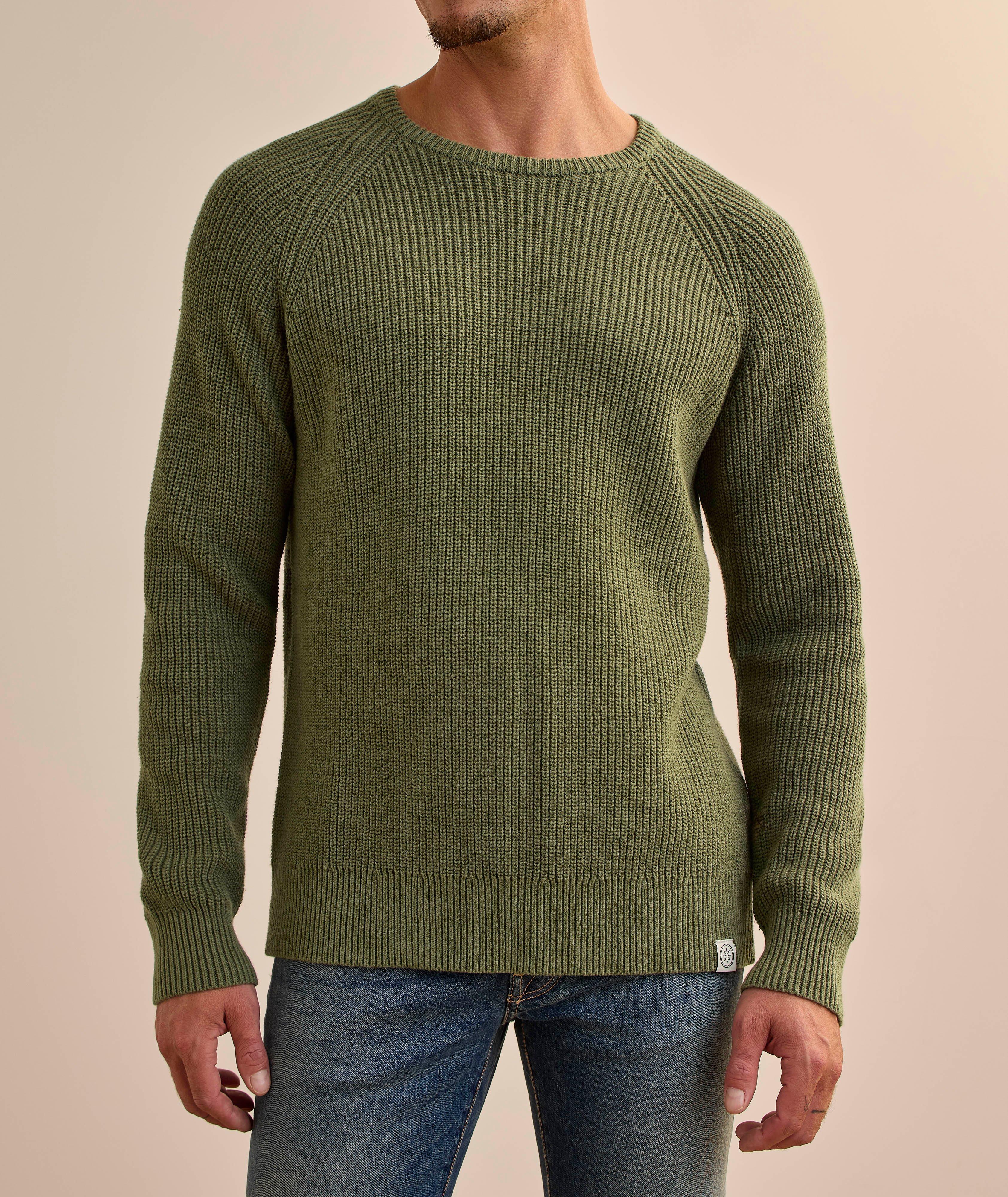 Cotton-Blend Raglan Fisherman Sweater image 1