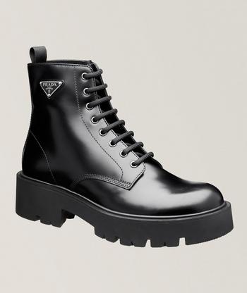 MONCLER 'HEVEA' BLACK LEATHER LOULACING ショートブーツ MONCLER Hevea City Leather Boots for Men | MR PORTER