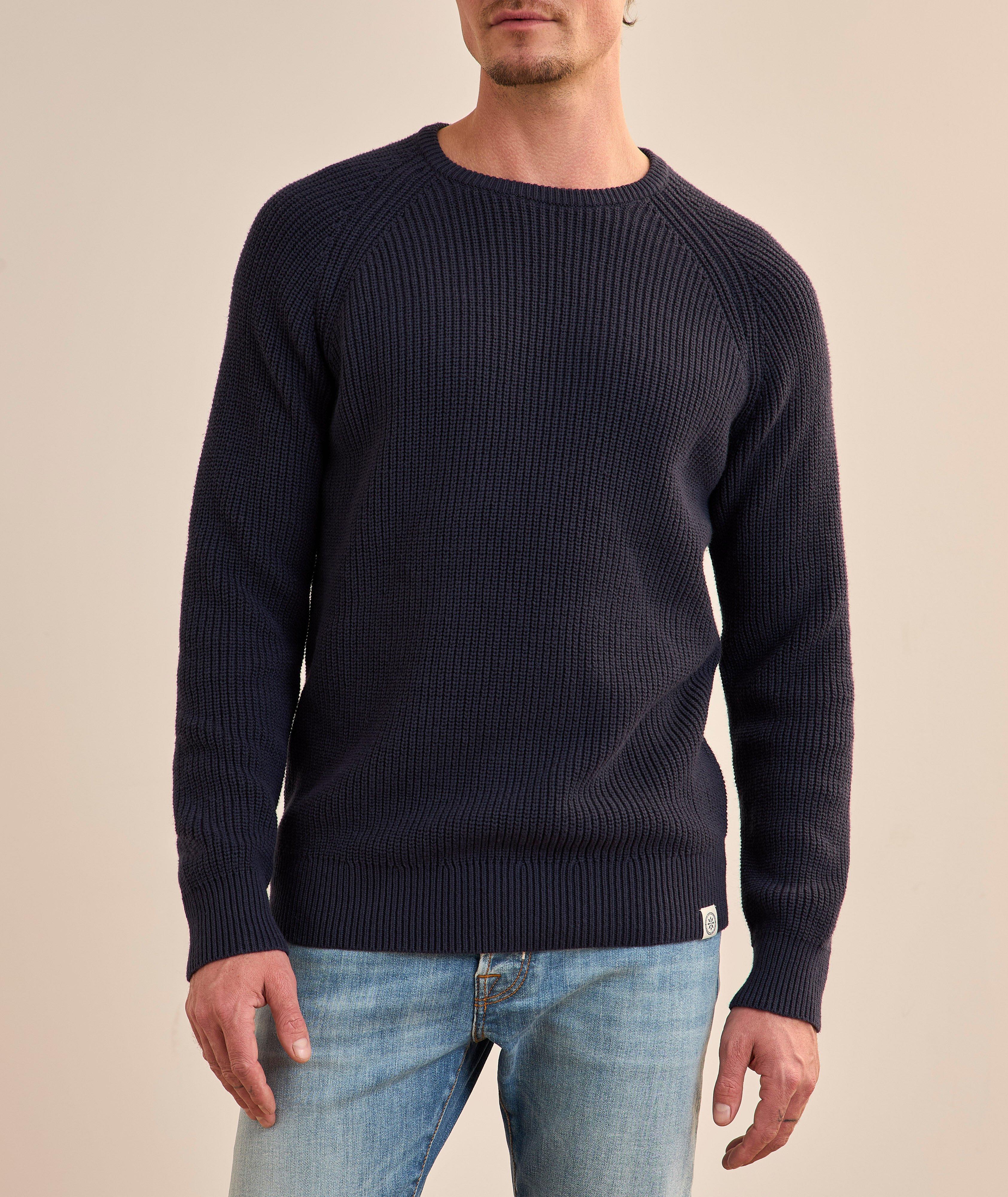 Cotton-Blend Raglan Fisherman Sweater image 1