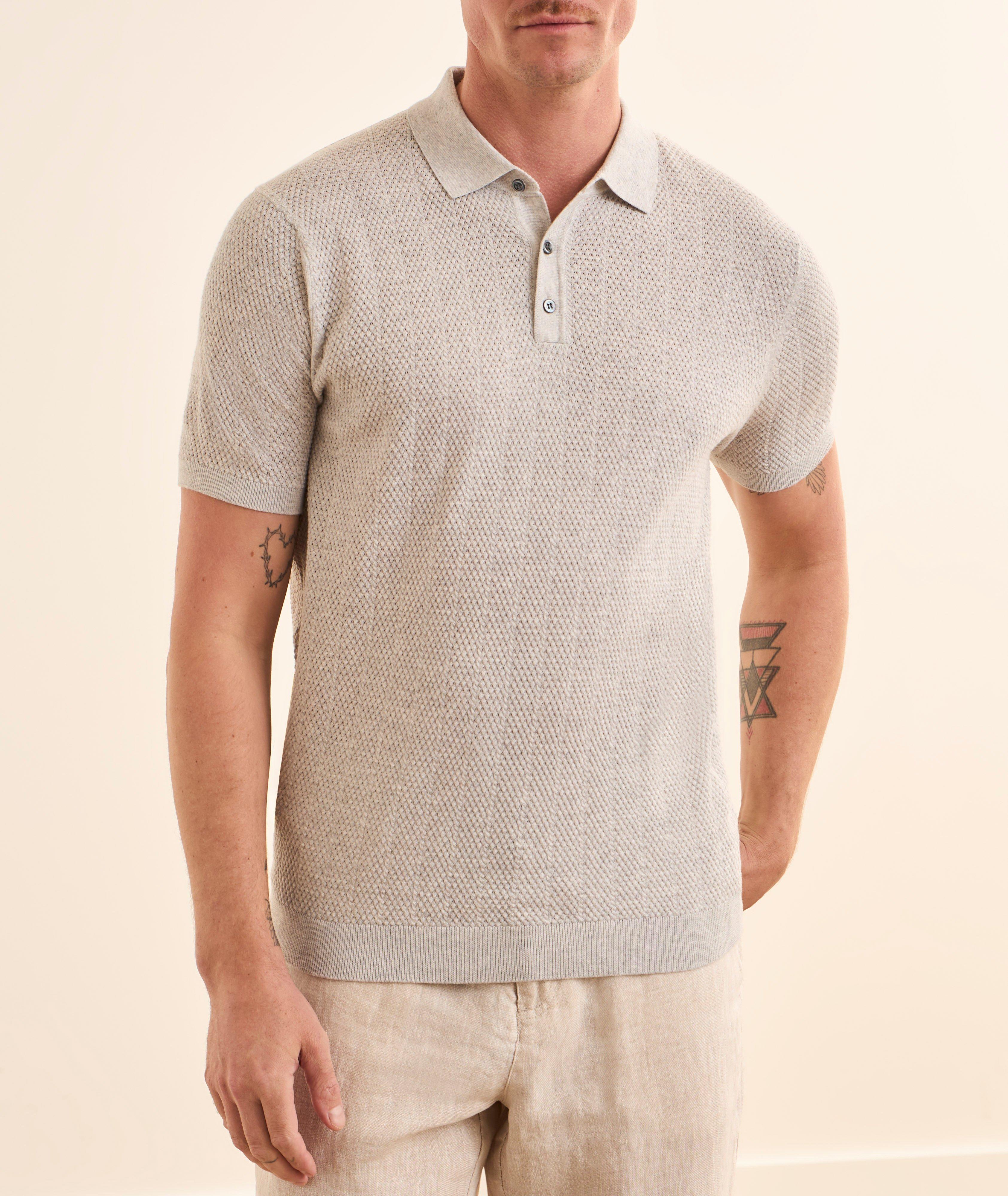 Pointelle Textured Cotton Knit Polo  image 1