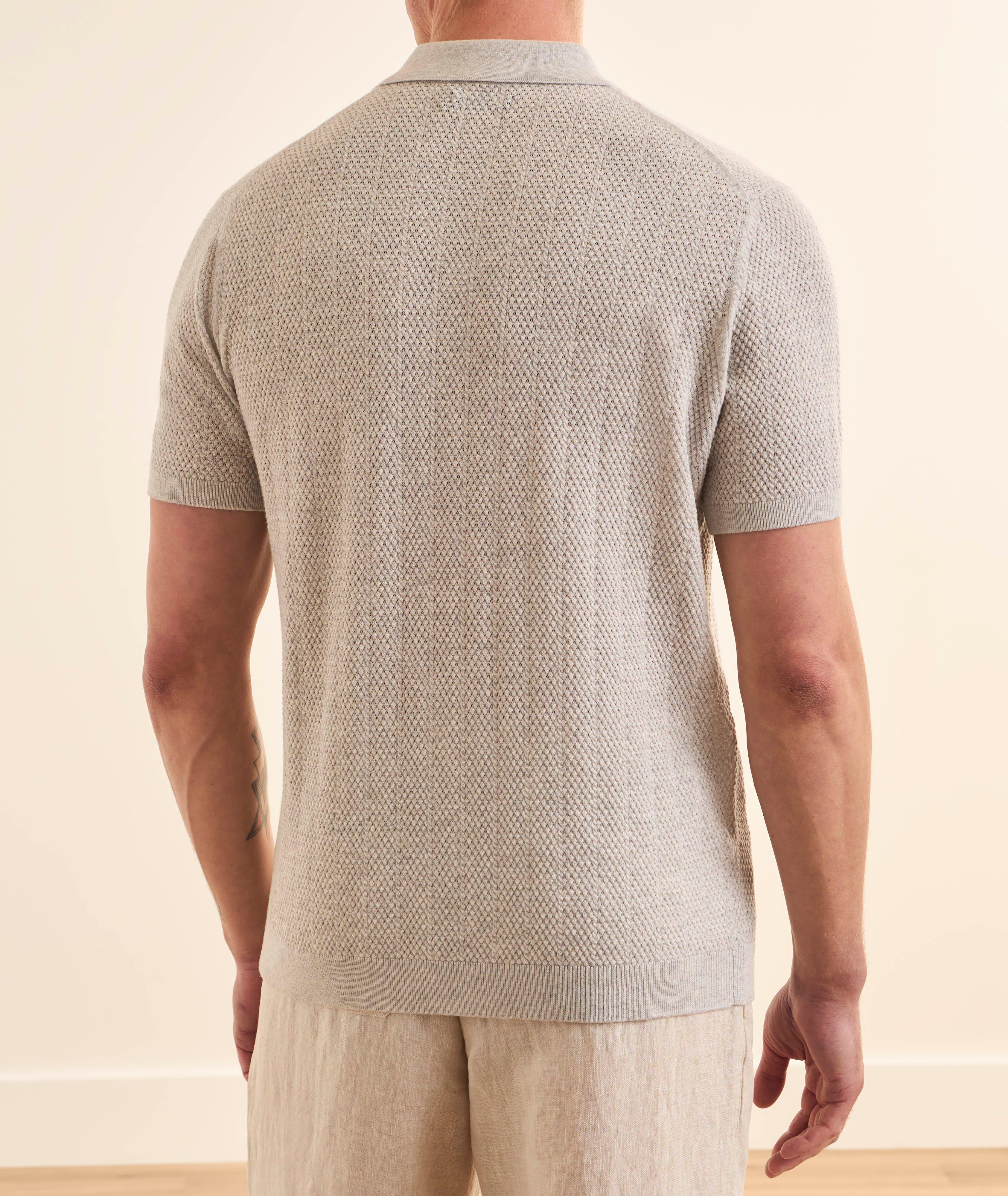 Pointelle Textured Cotton Knit Polo  image 2