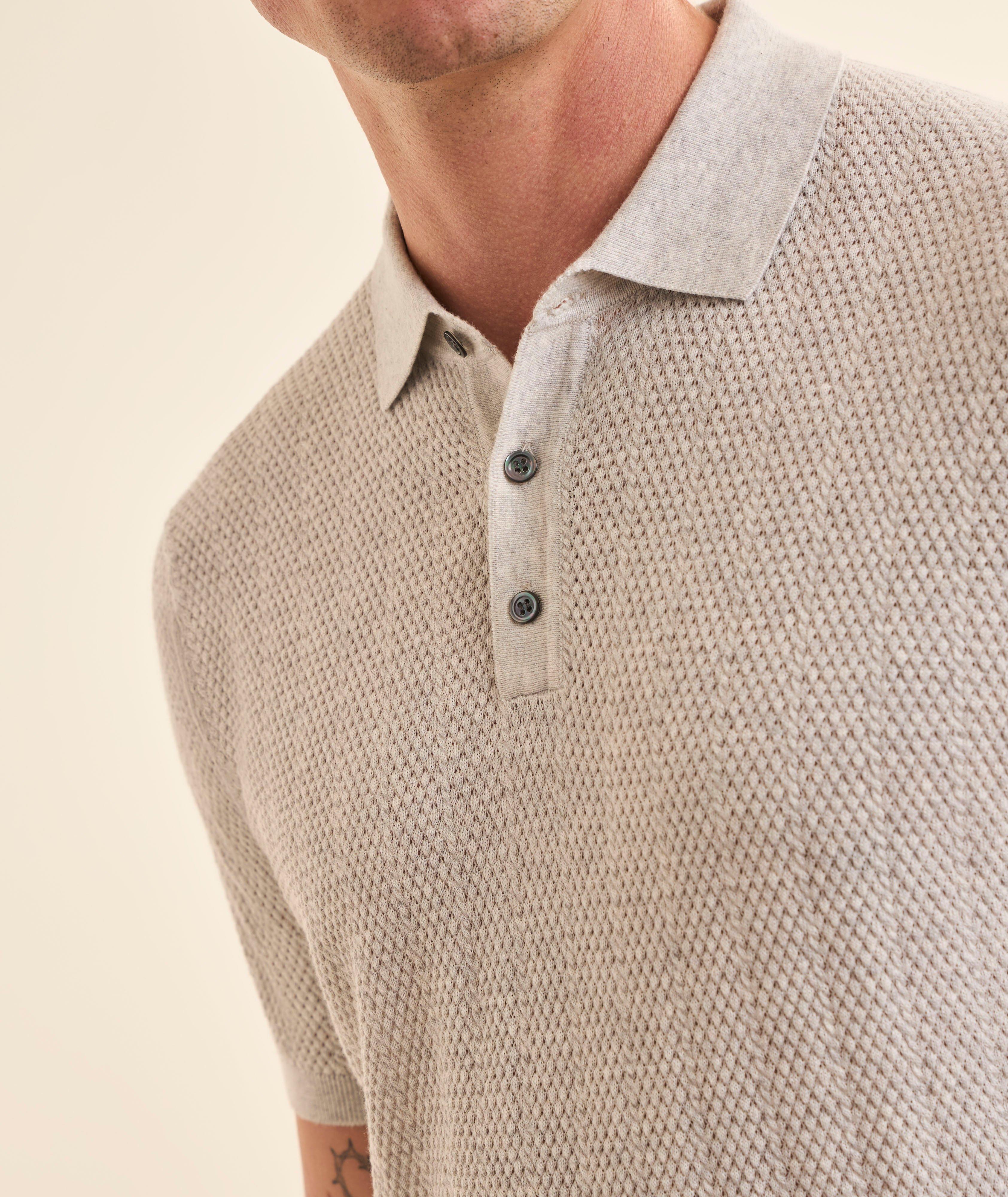 Pointelle Textured Cotton Knit Polo  image 3