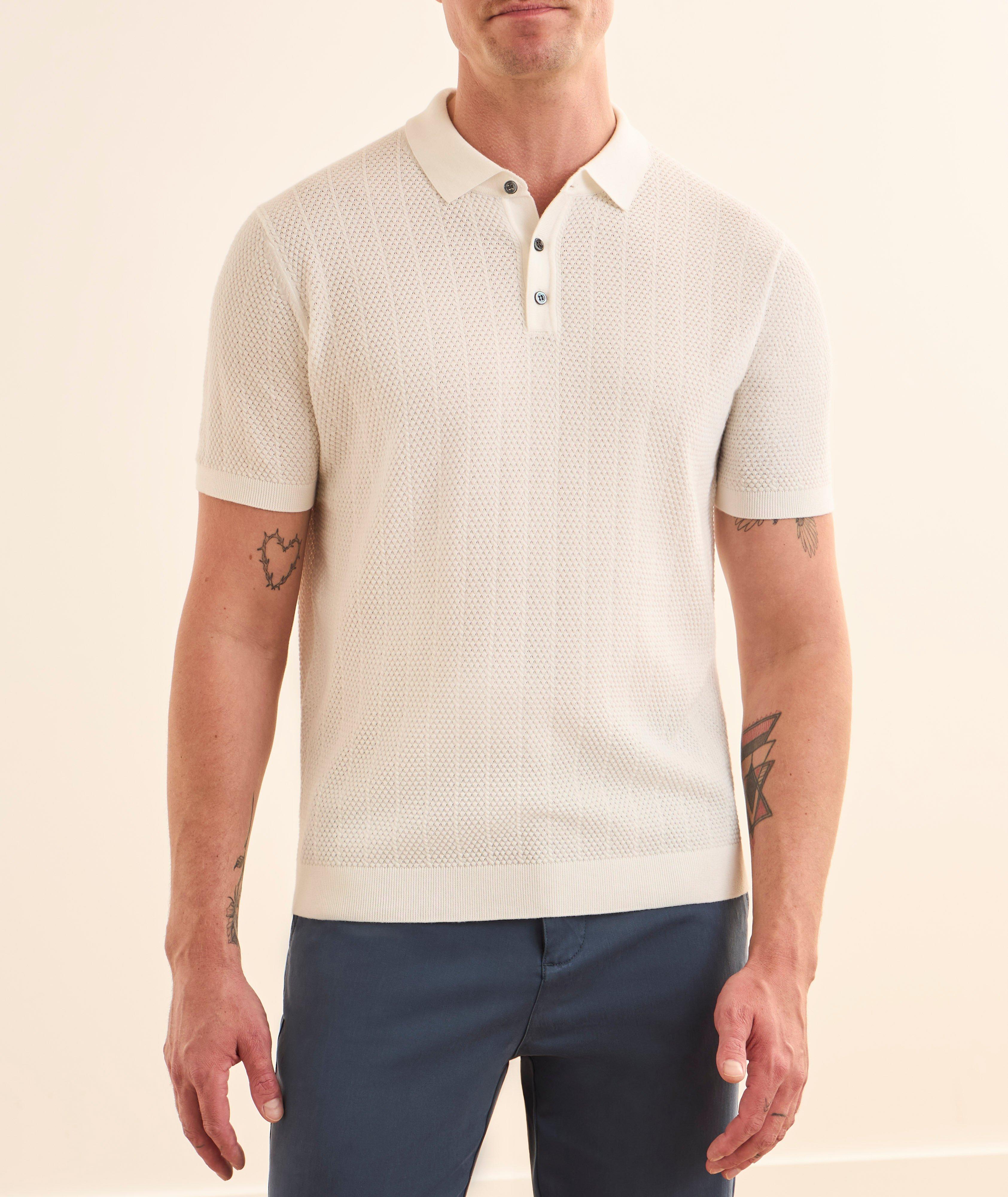 Pointelle Textured Cotton Knit Polo  image 1
