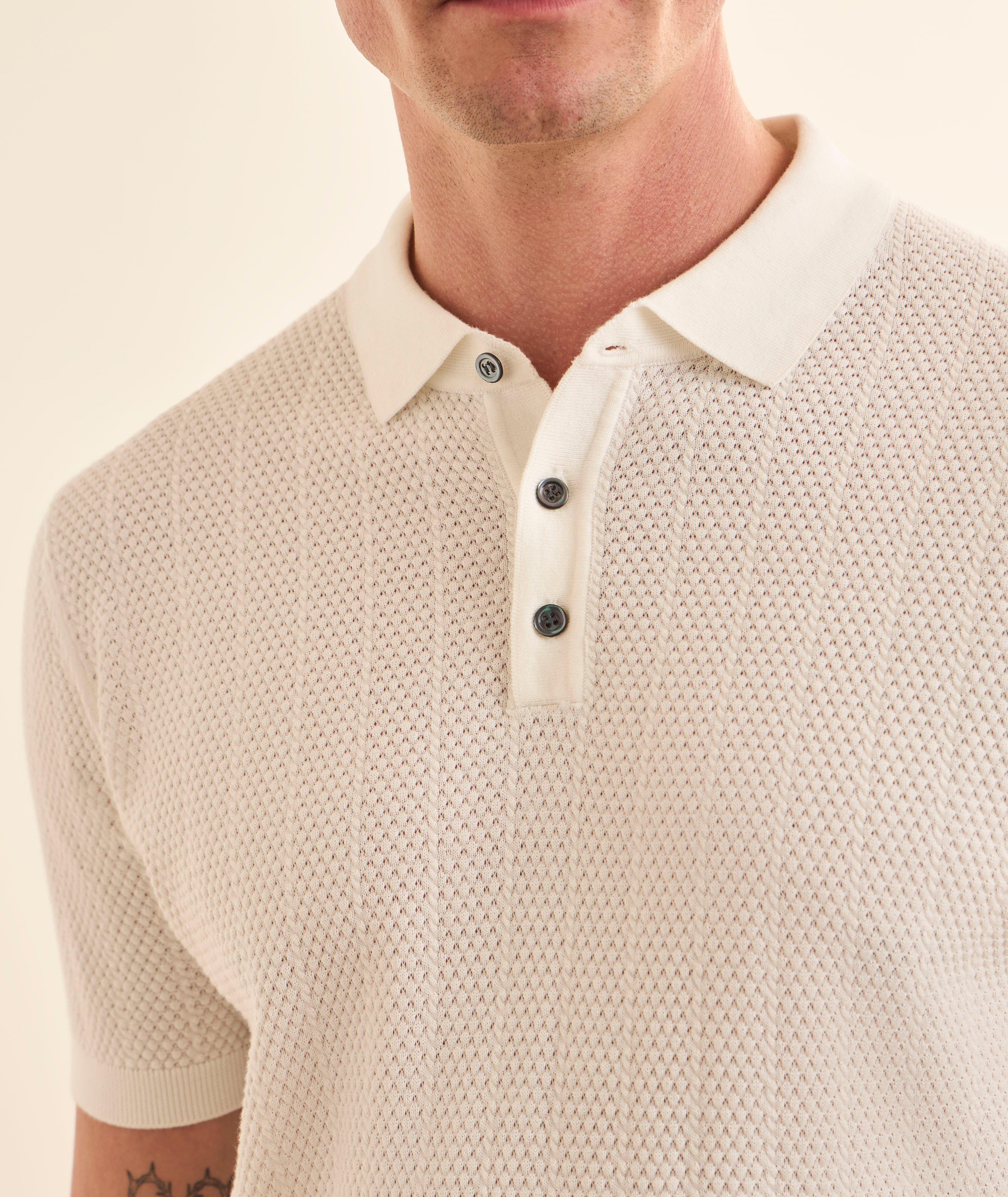 Pointelle Textured Cotton Knit Polo  image 3