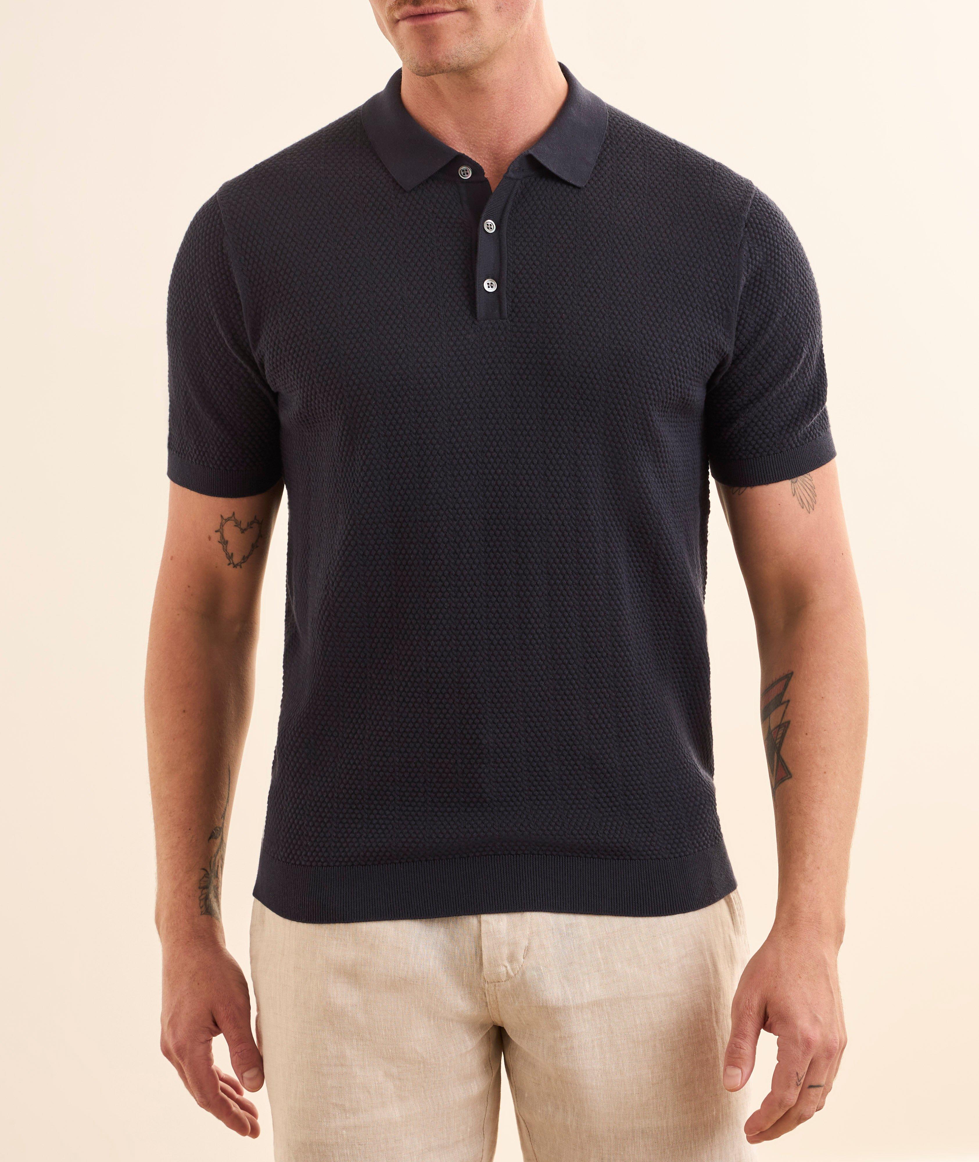 Pointelle Textured Cotton Knit Polo  image 1