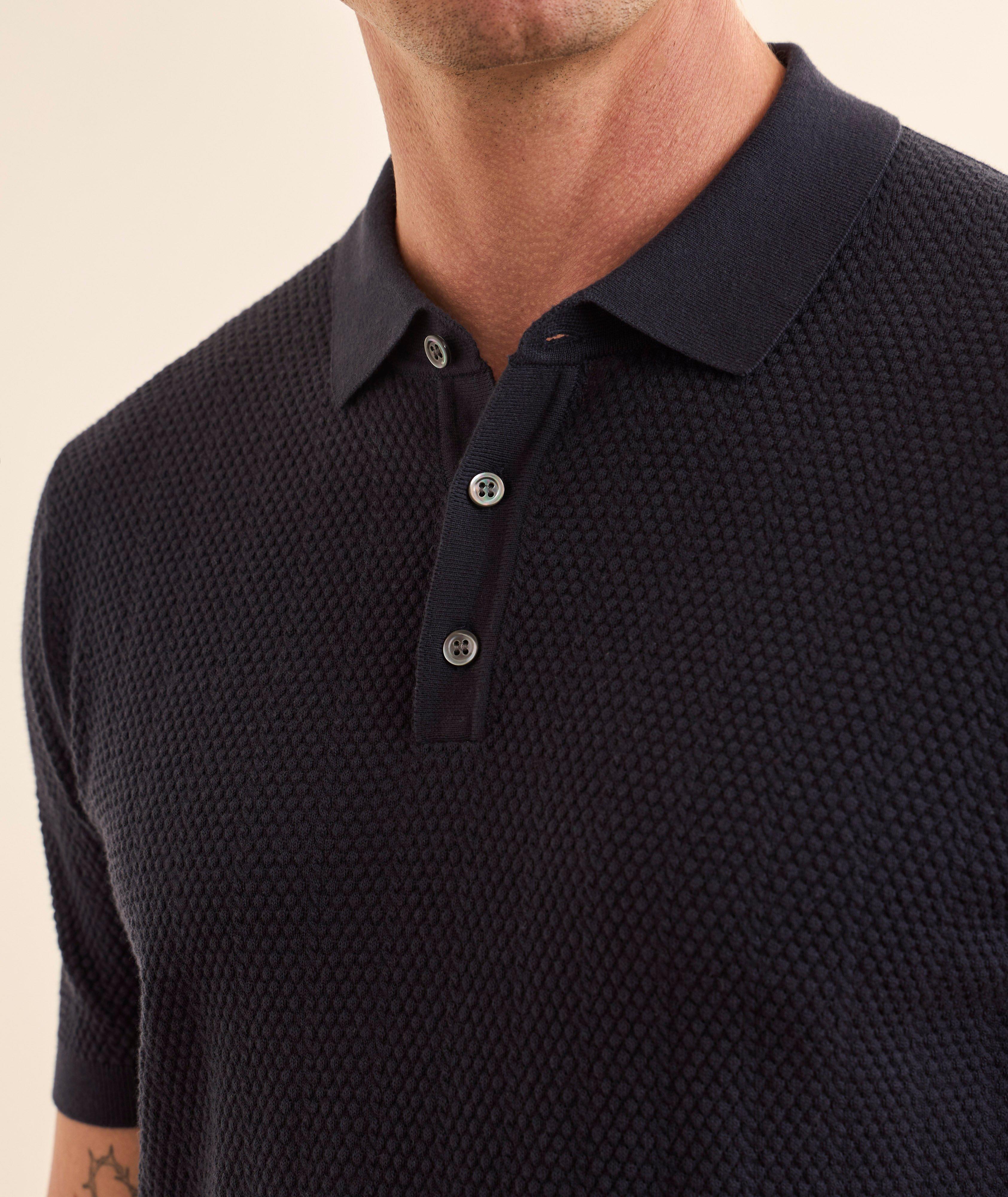 Pointelle Textured Cotton Knit Polo  image 3