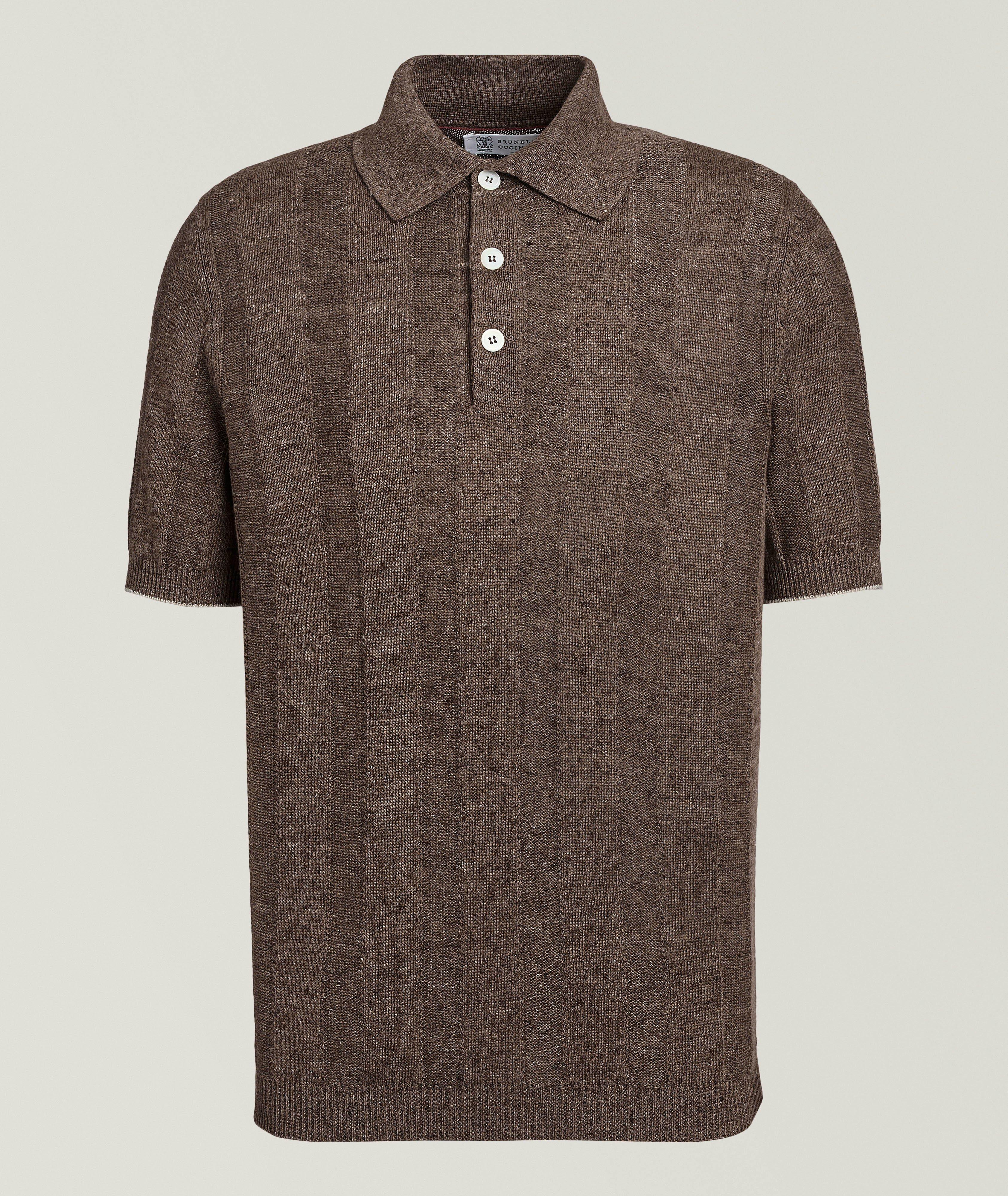 Wide-Rib Linen-Cotton Polo Sweater