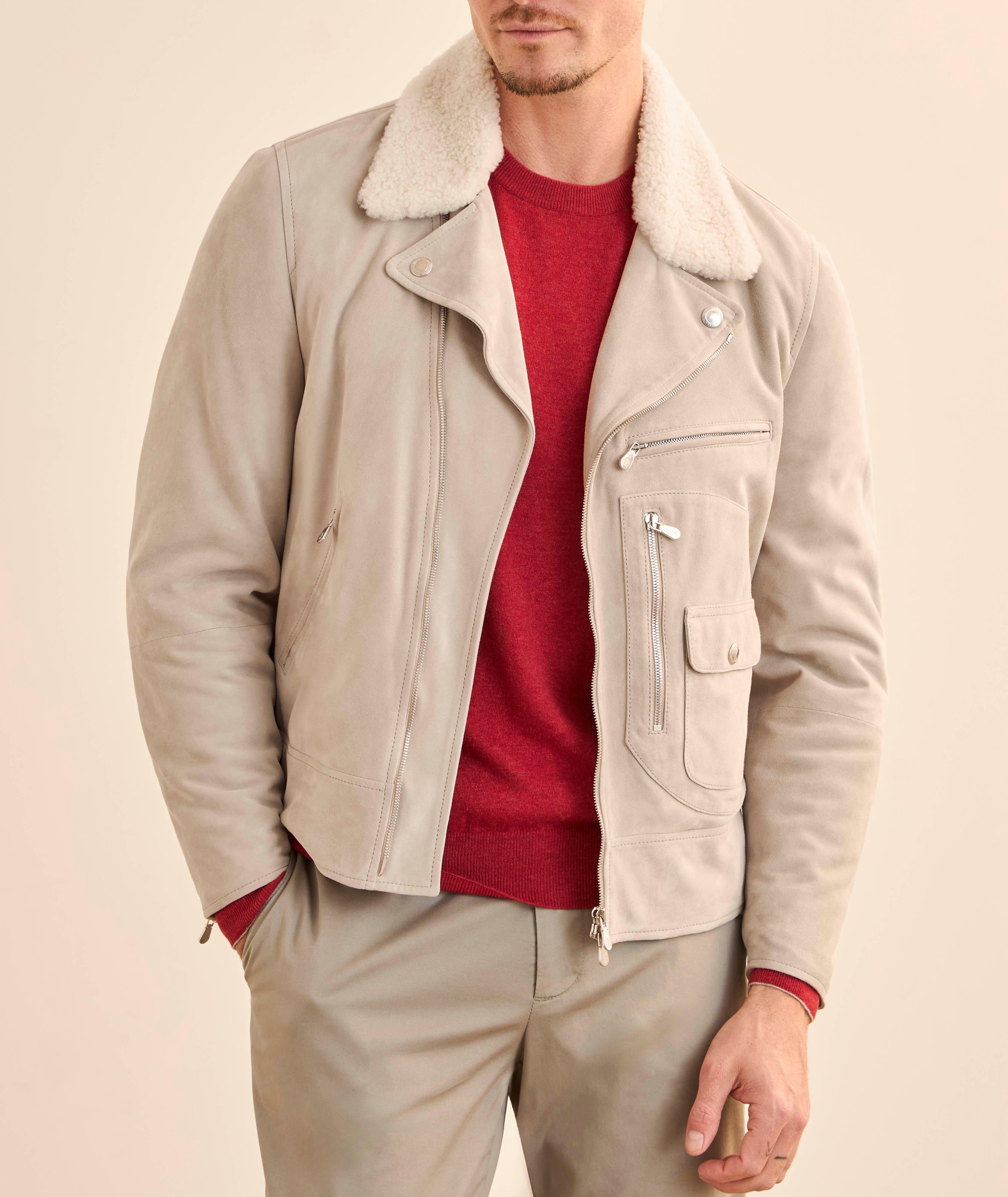 Veste biker cuir bordure fausse fourrure image 1