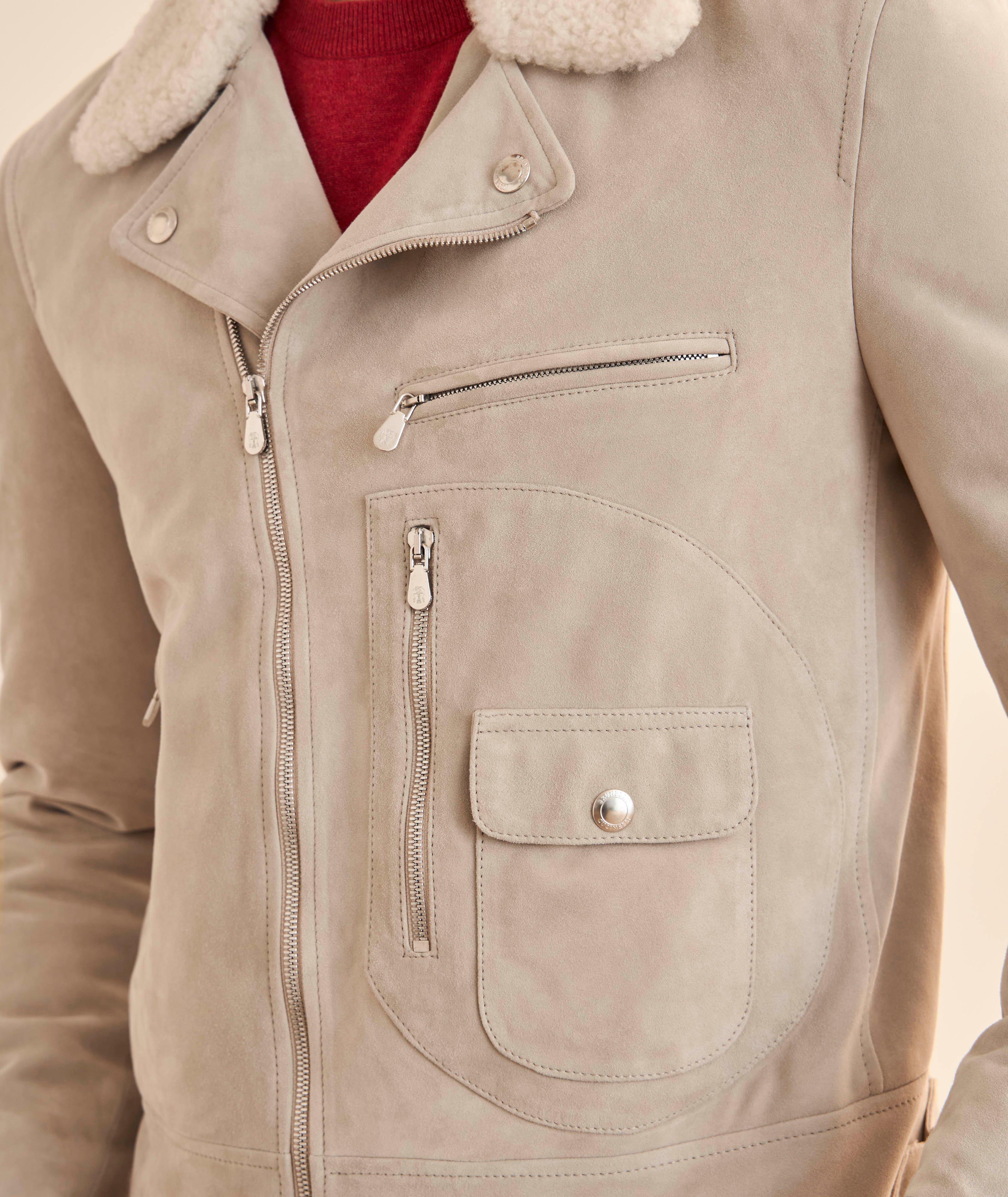 Veste biker cuir bordure fausse fourrure image 3