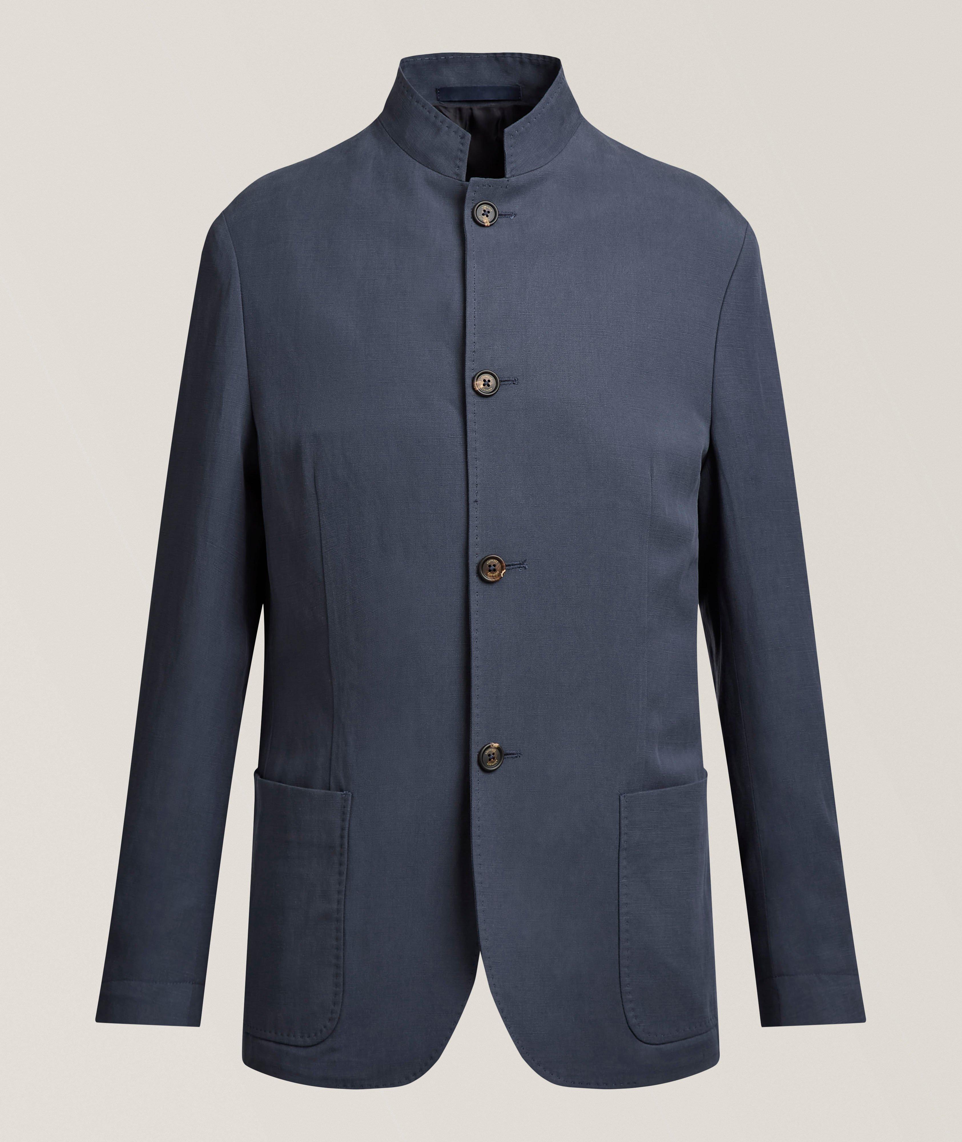 Eleventy Mandarin Collar Lyocell-Linen Sport Jacket