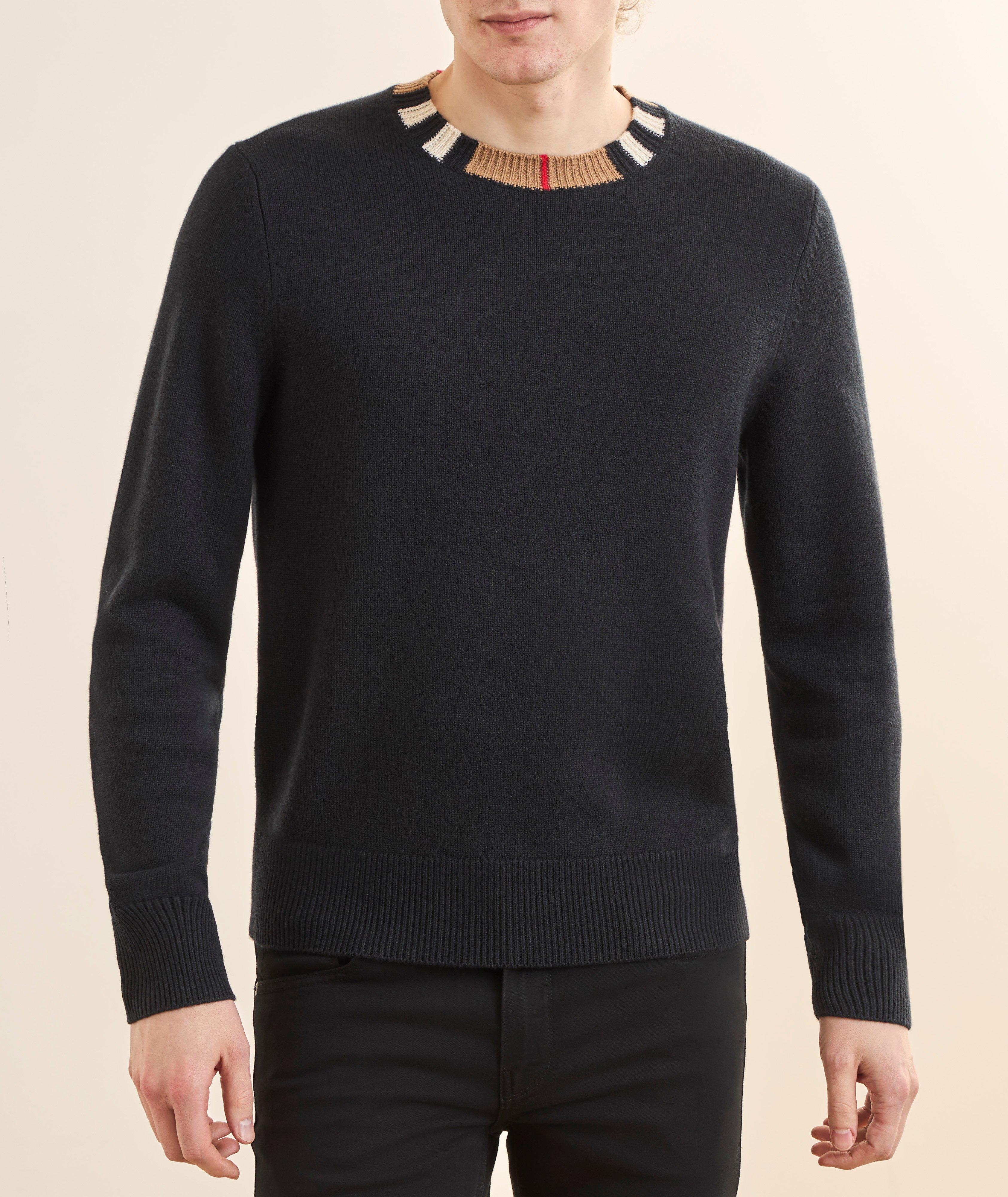 Checked Crewneck Wool-Cashmere Sweater image 1
