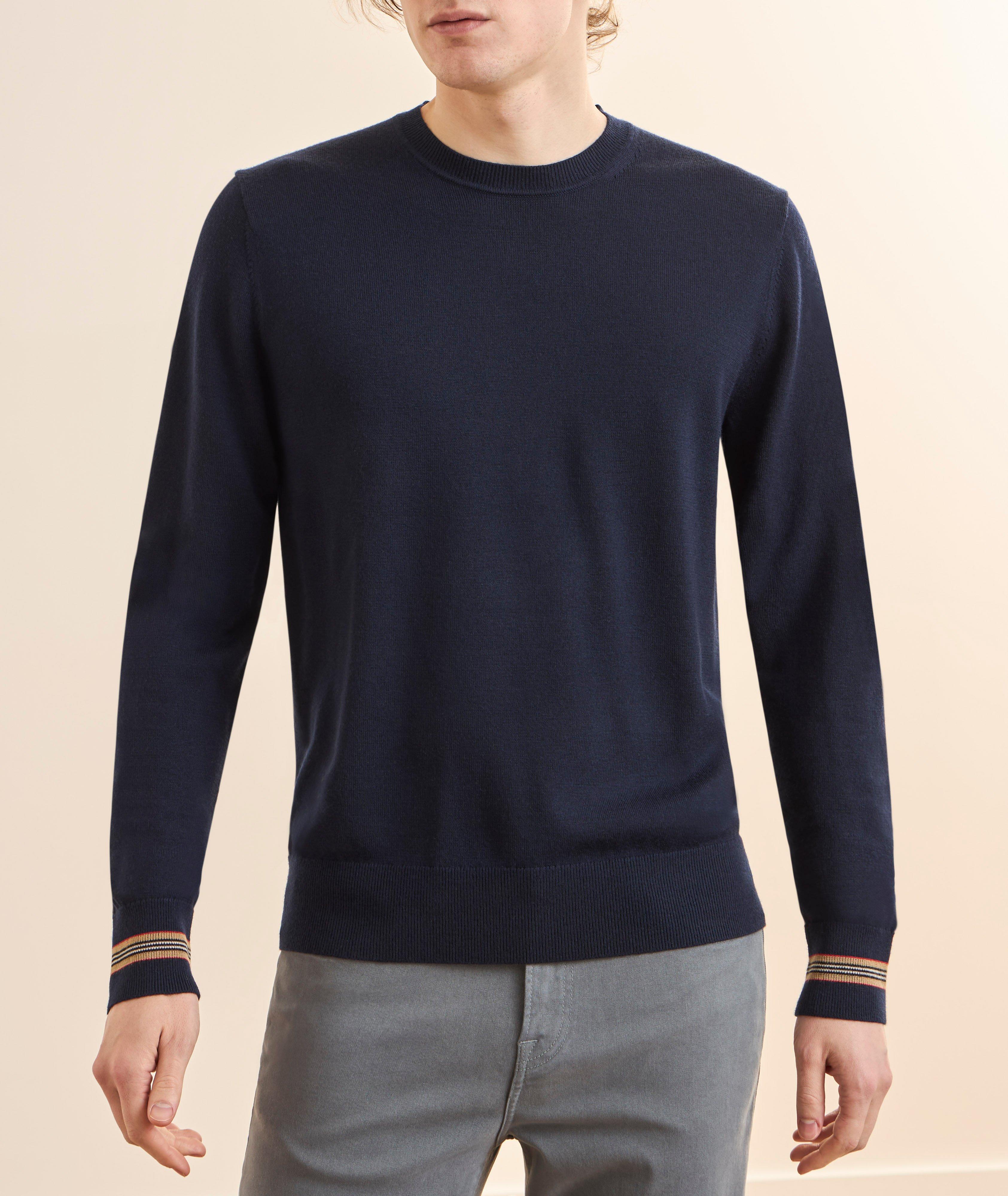 Striped Cuffs Wool Sweater image 1