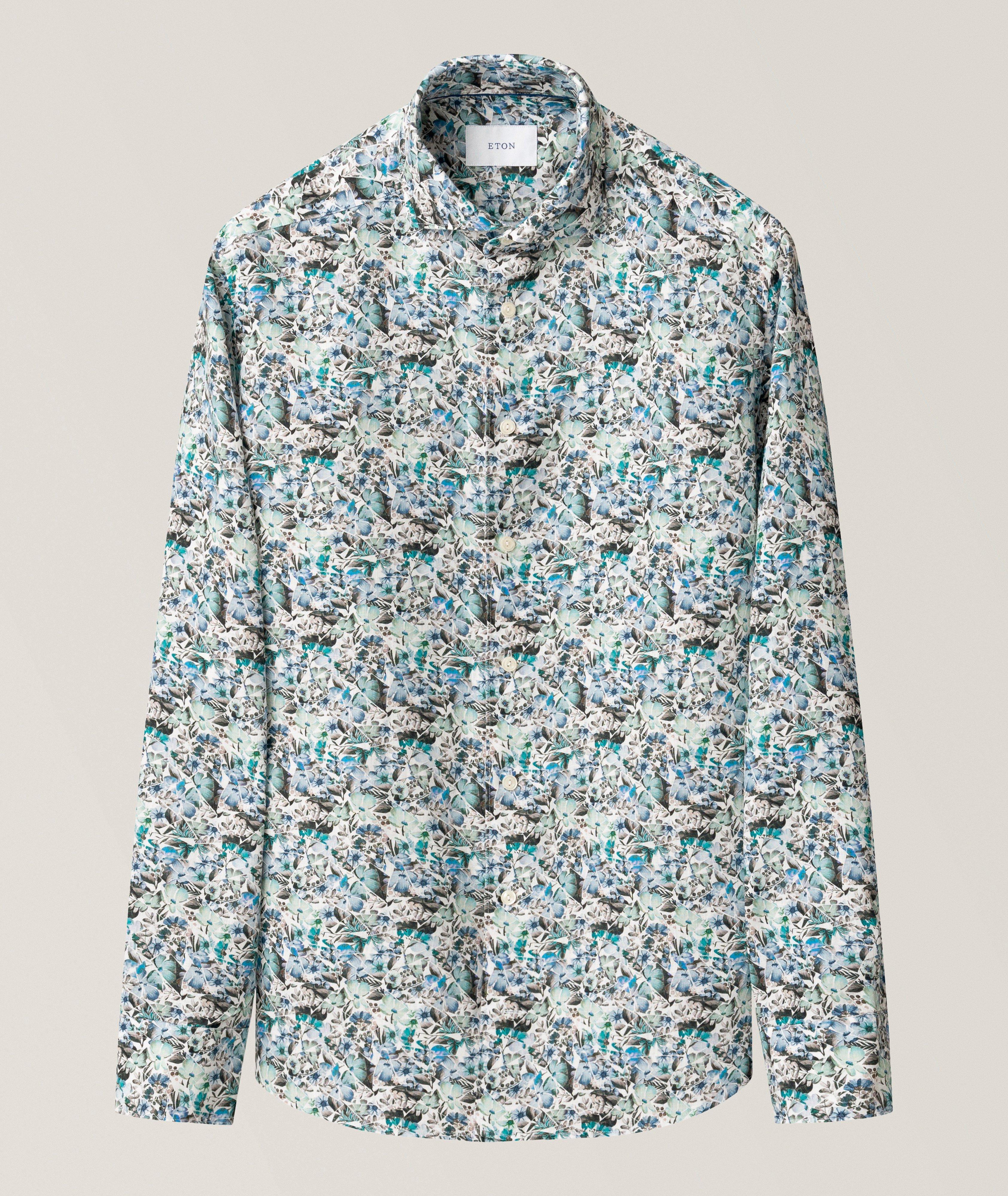 Slim-Fit Mosaic Flower Linen Shirt image 0