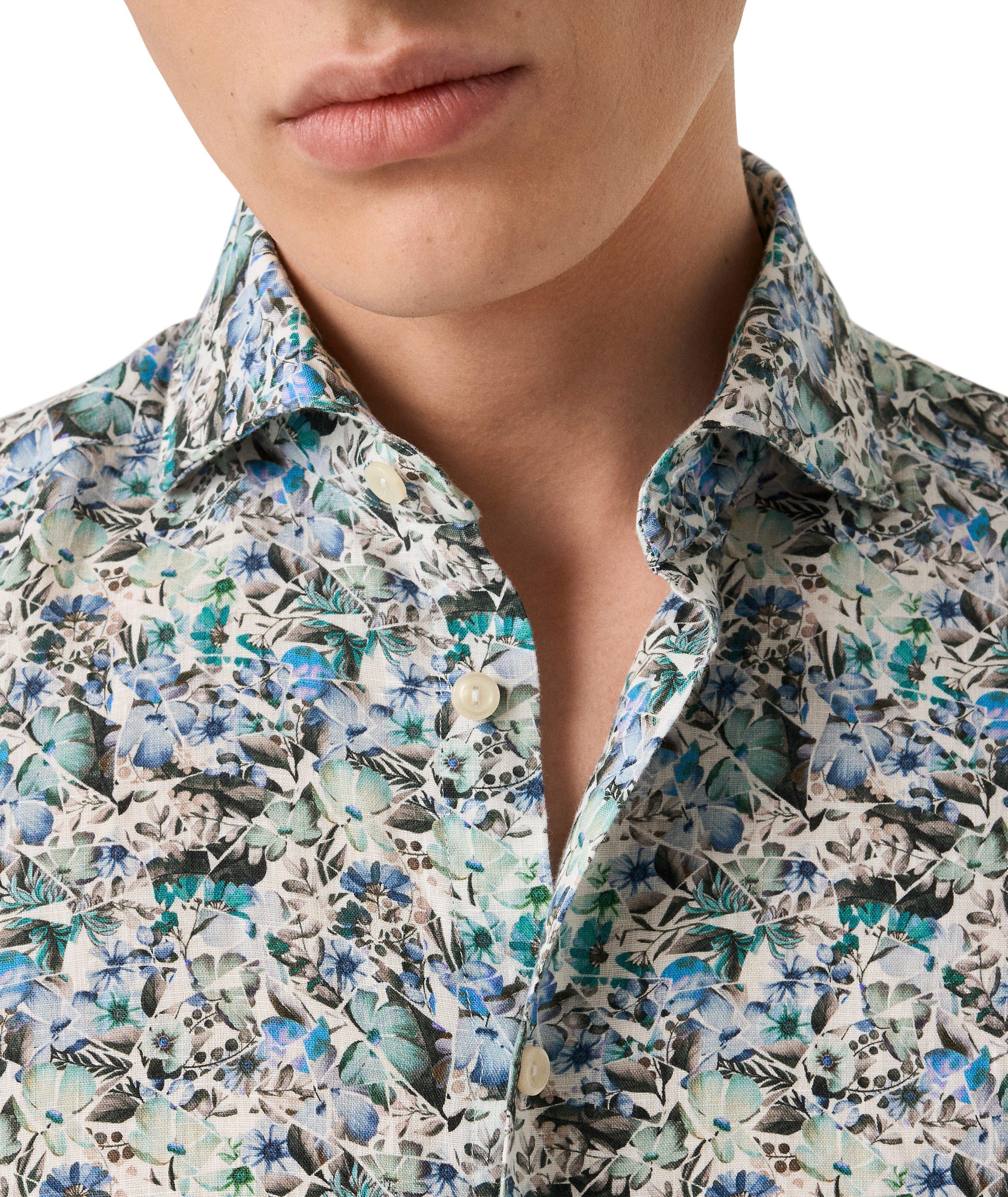 Slim-Fit Mosaic Flower Linen Shirt image 4