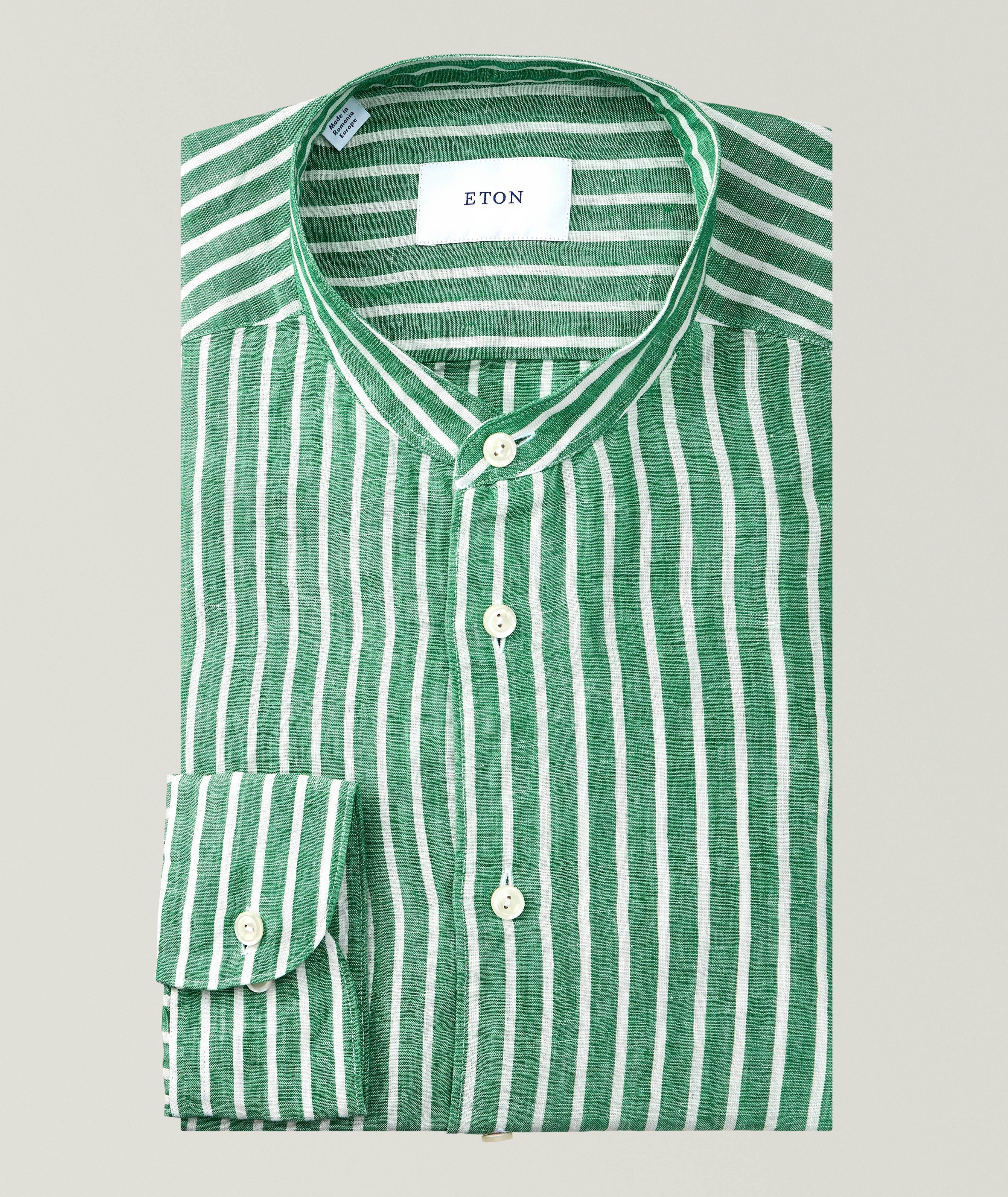 Slim-Fit Striped Linen Dress Shirt image 0