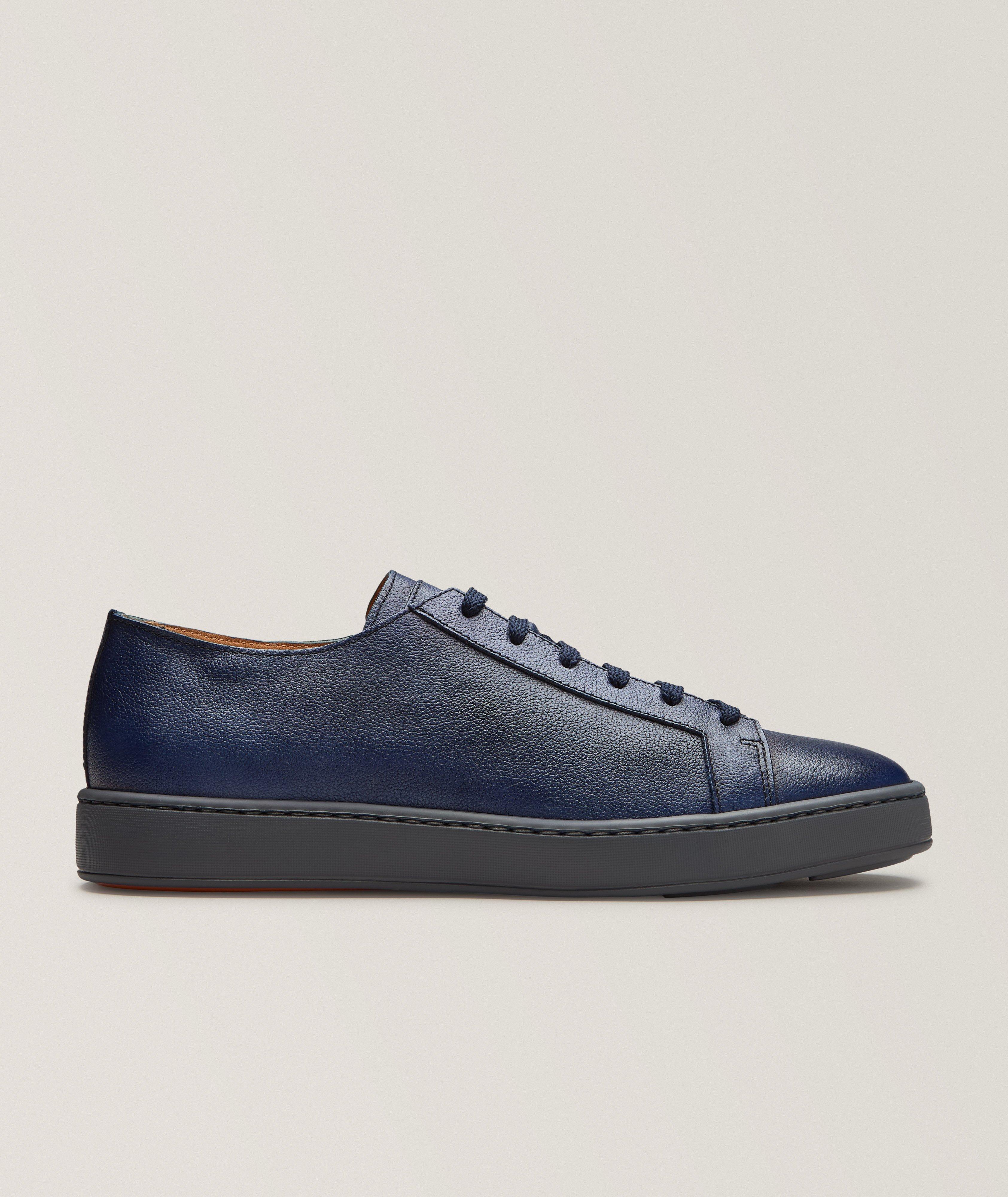 Santoni Tumbled Leather Low-Top Sneakers