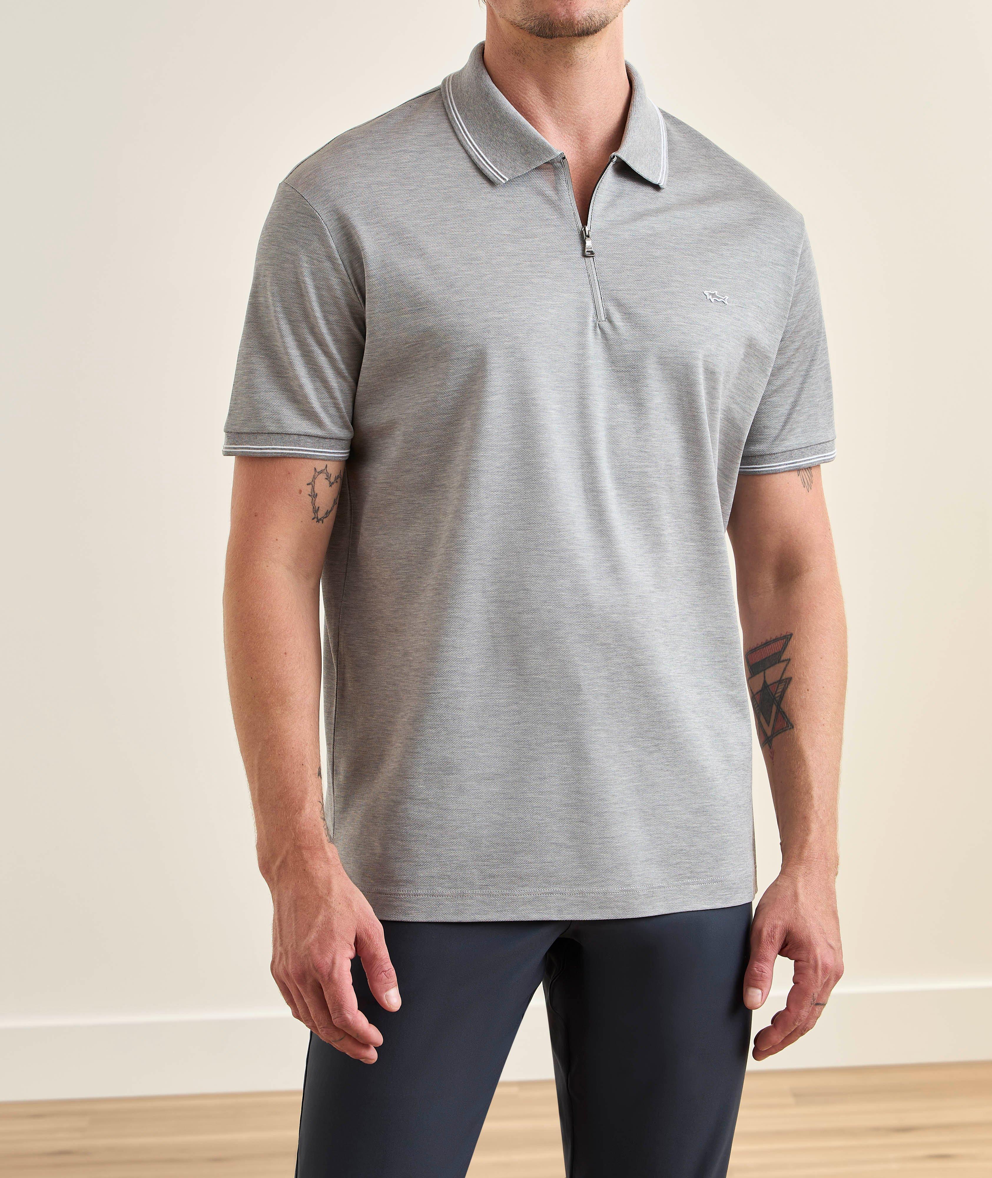 Polo quart-zippé coton bordure-rayées image 1