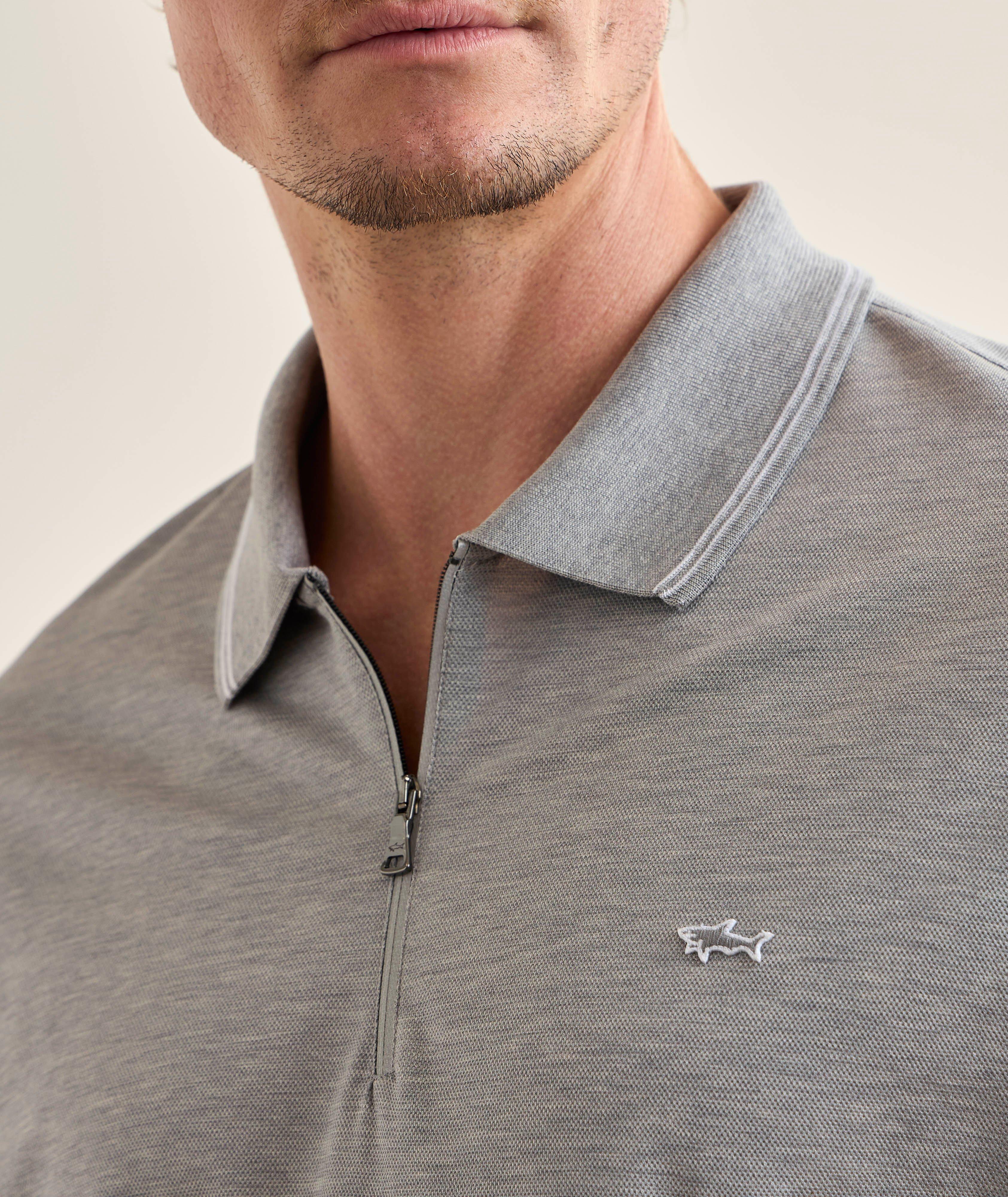 Polo quart-zippé coton bordure-rayées image 3
