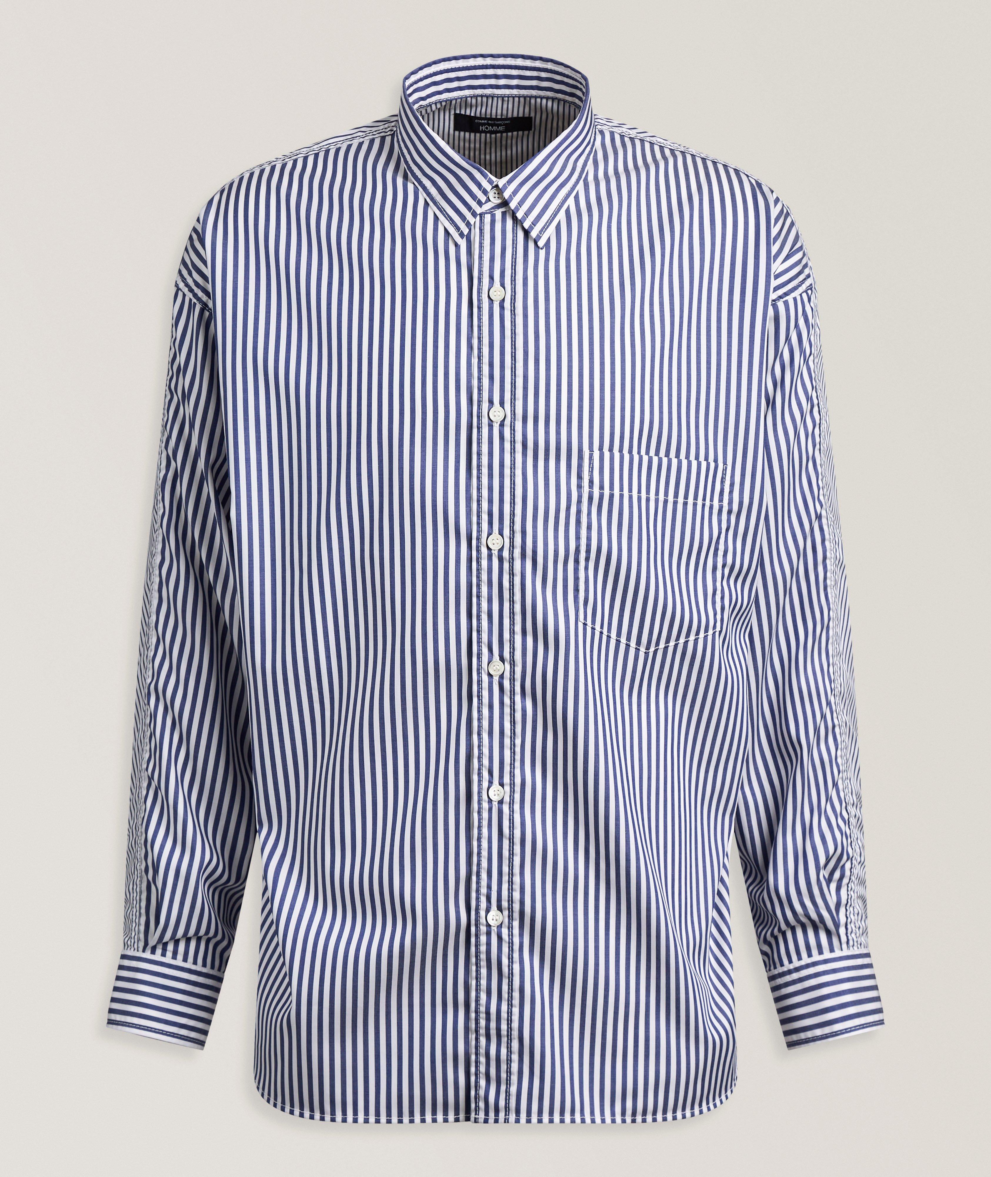 Comme des Garçons Homme Chemise Coton Rayures Variées En Bleu | Taille Homme TP