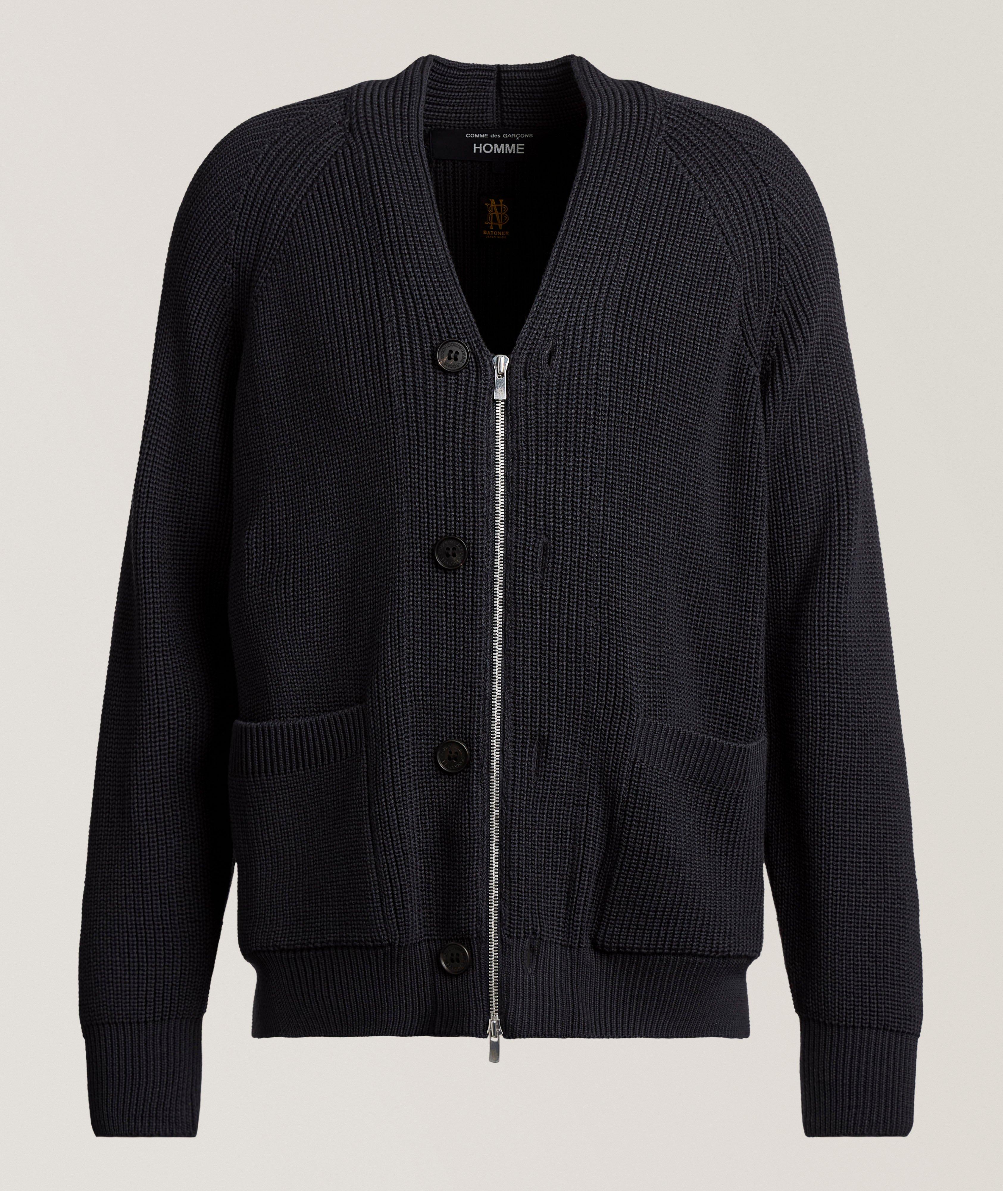 Comme des Garçons Homme Cardigan Boutonné Zippé Laine X Batoner En Bleu | Taille Homme Moyen