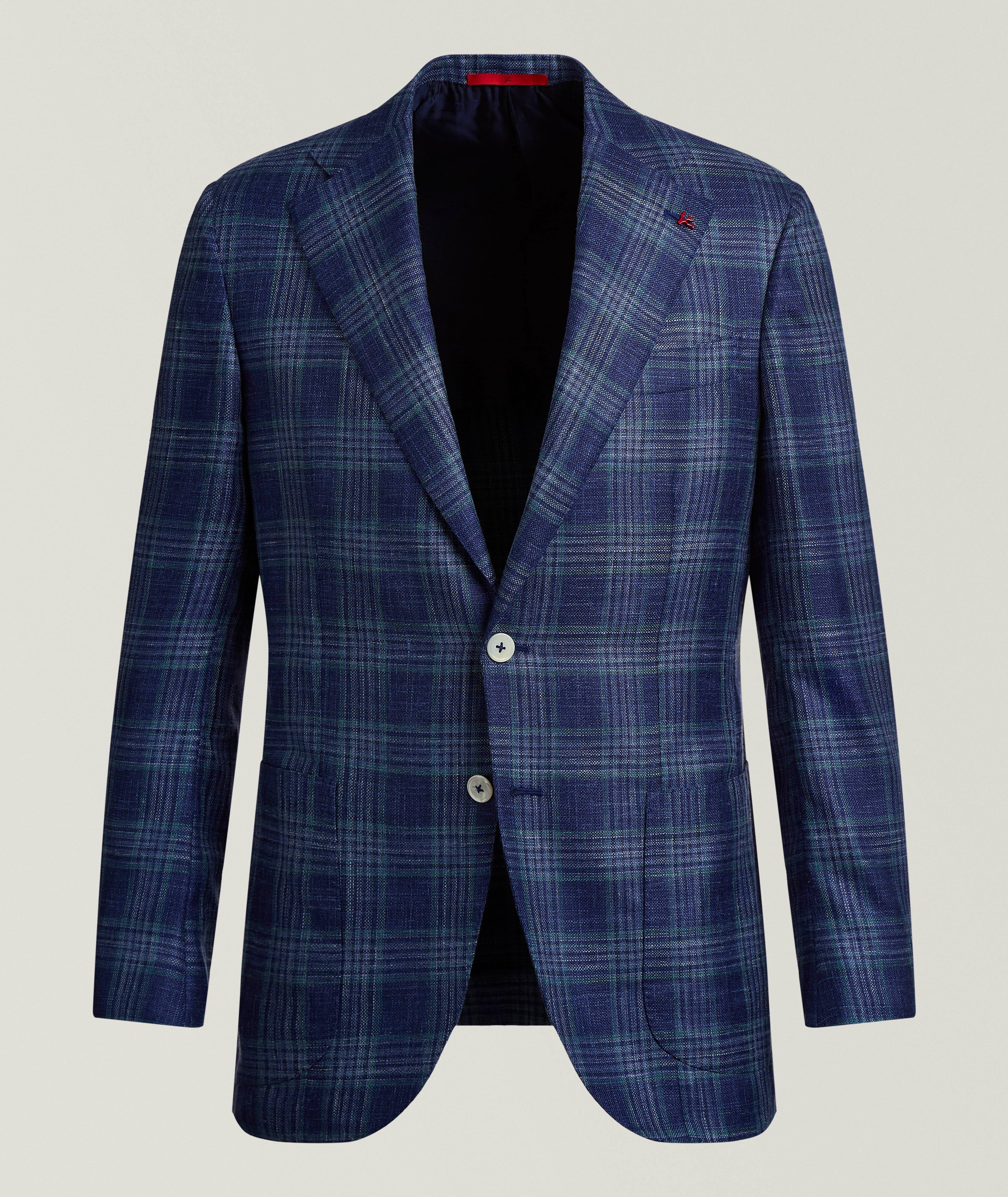 Isaia Veston sport lin-soie-laine carreaux fenêtre