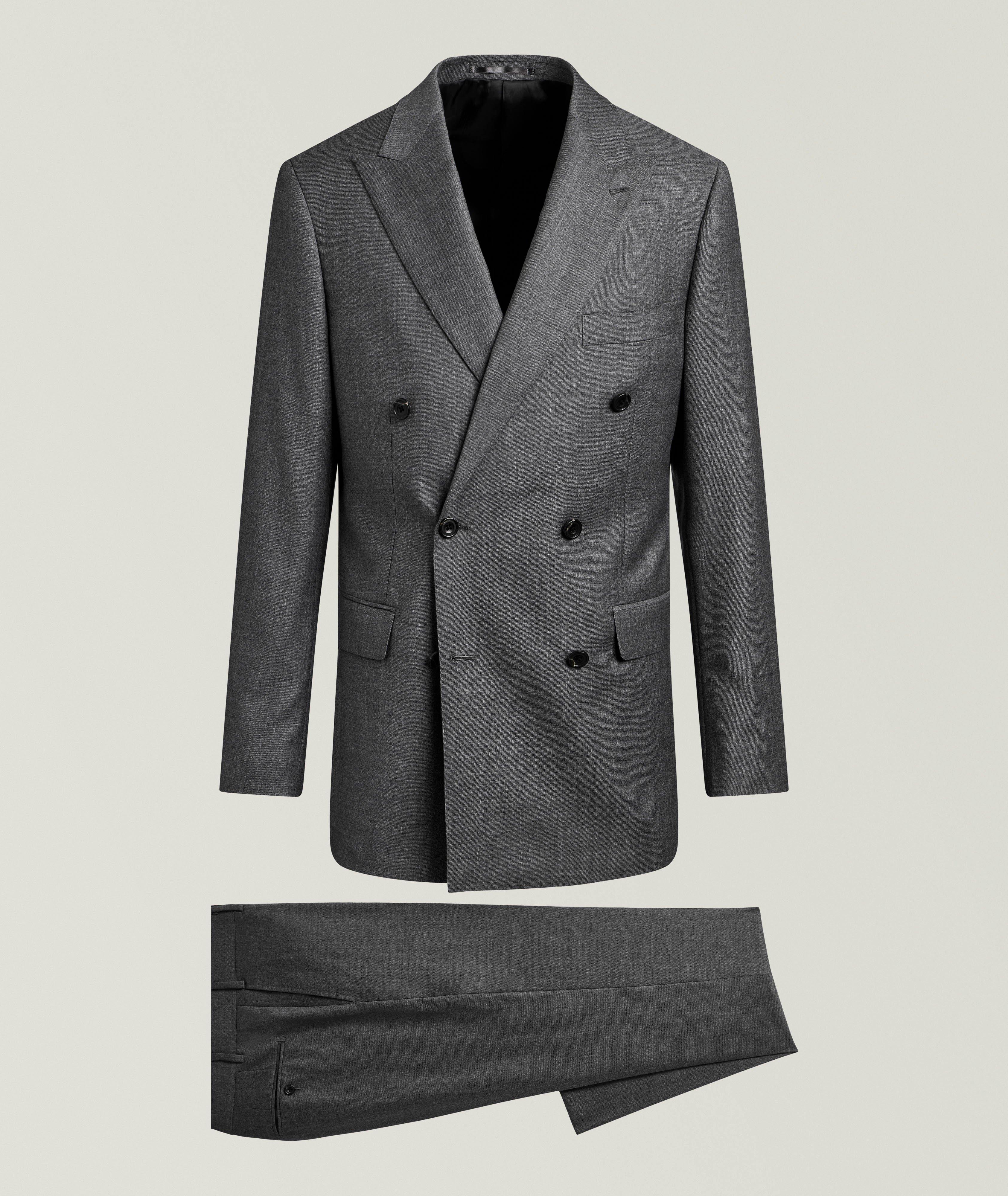 Double-Breasted Flannel Wool Suit