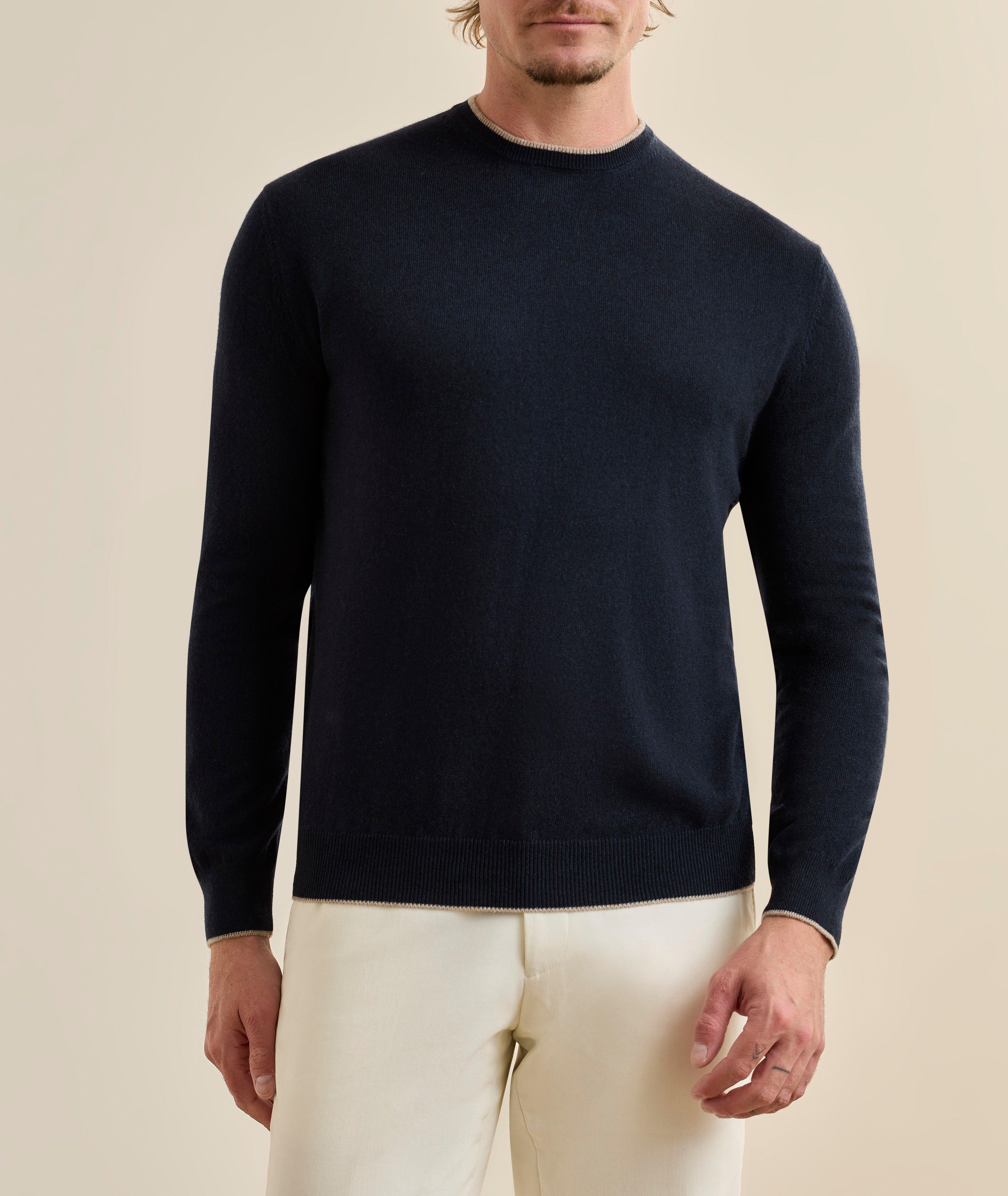 Tipped Cashmere Crewneck Sweater image 1