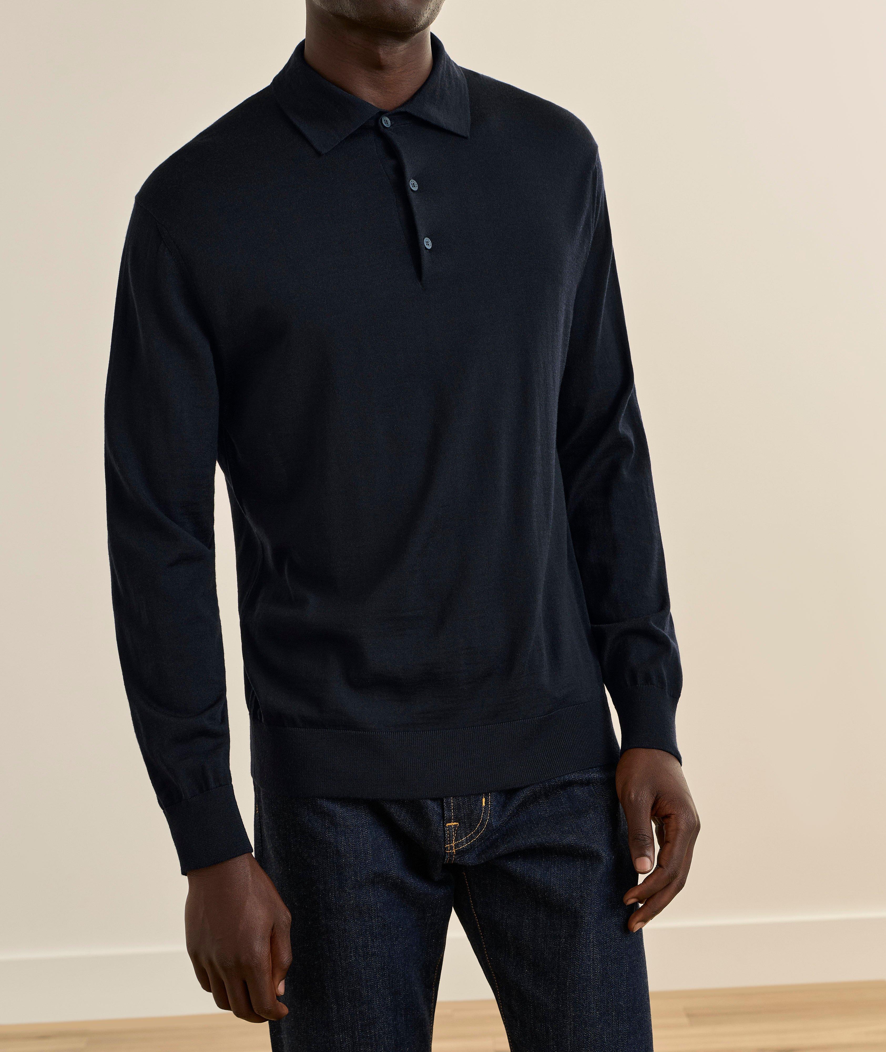 Virgin Wool Long-Sleeve Polo image 1