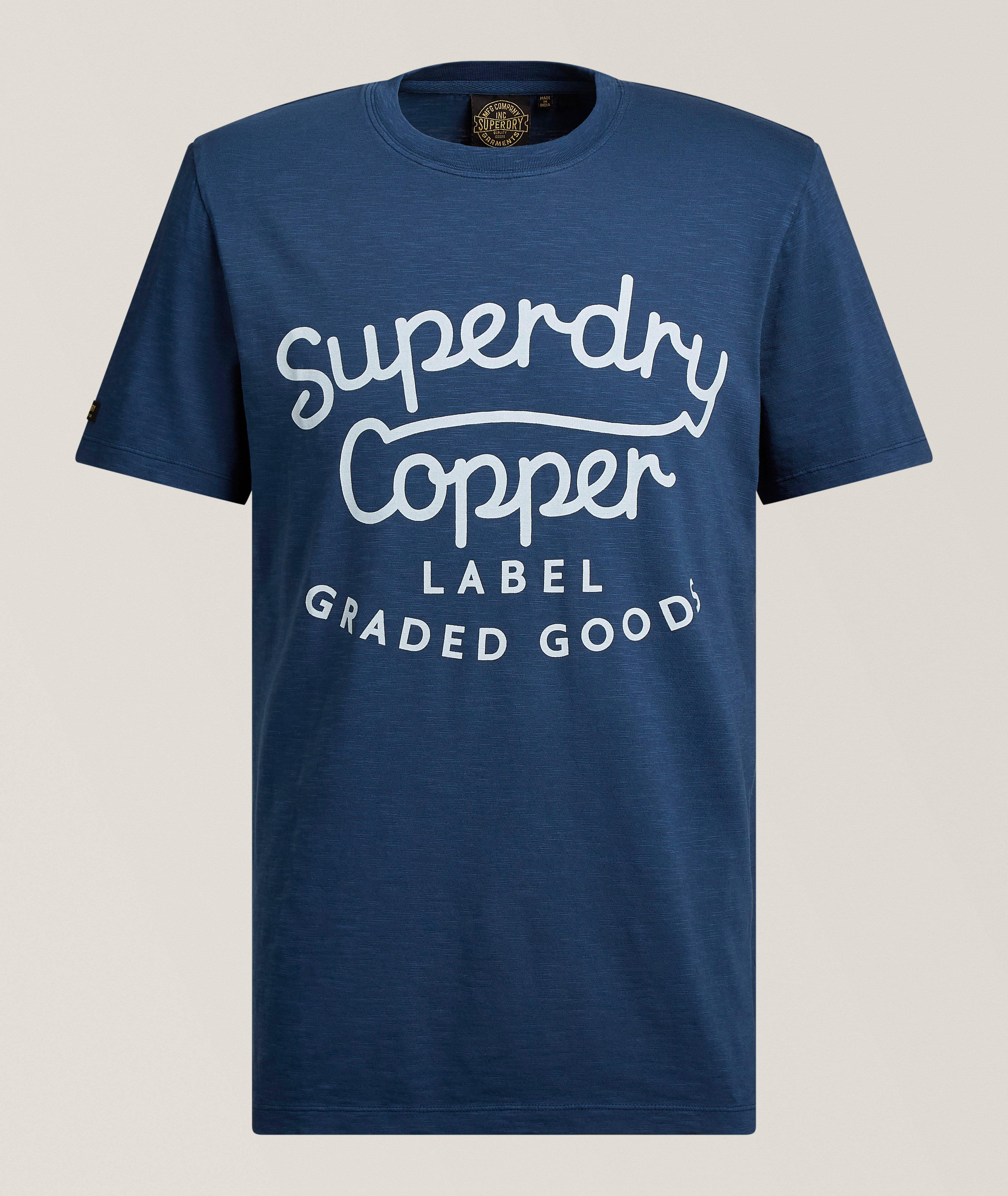 Superdry T-shirt coton flammé inscription étiquette cuivre