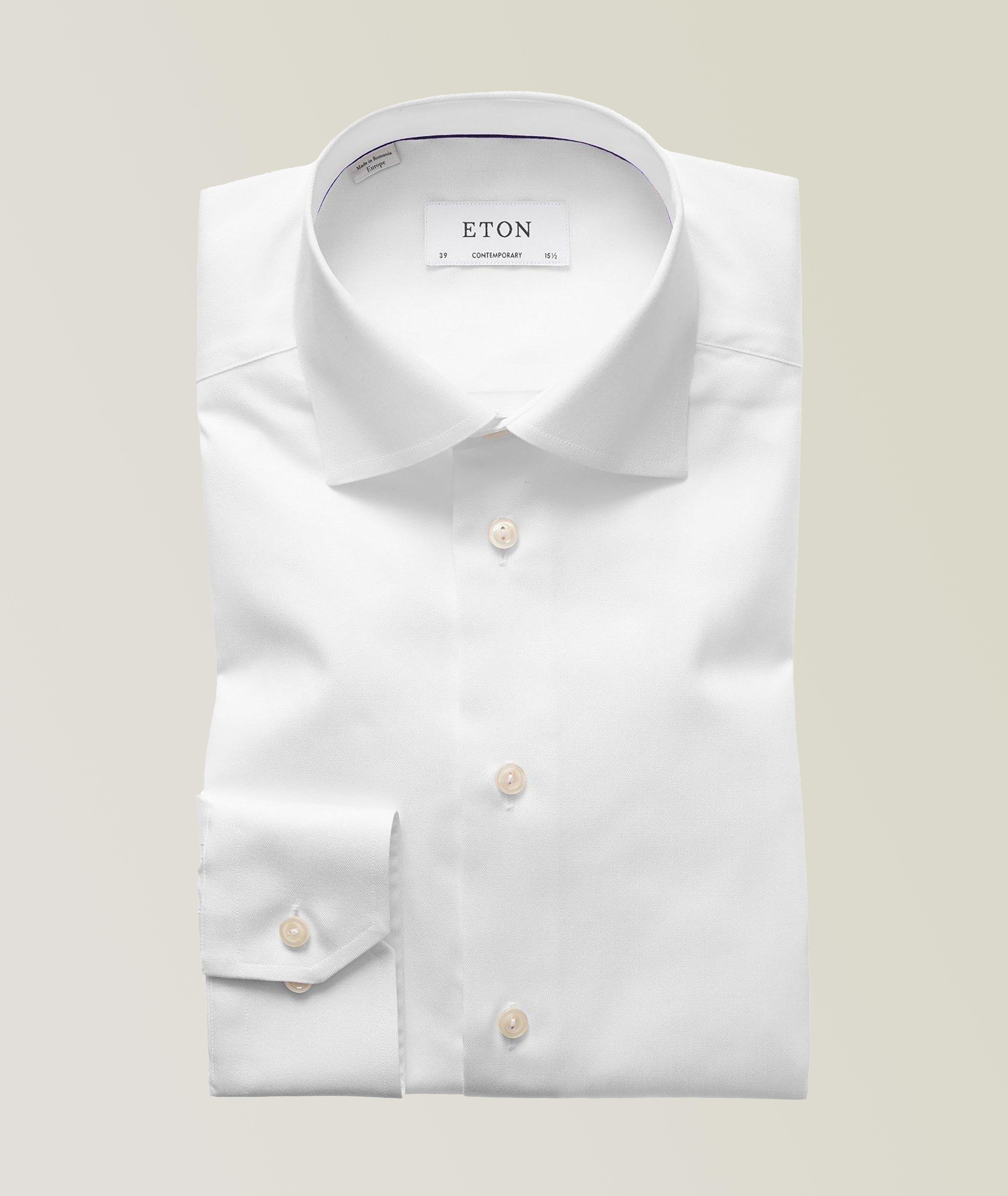 Eton Chemise Habillée À Tissage Diagonal De Coupe Contemporaine En Blanc , Taille Homme 16