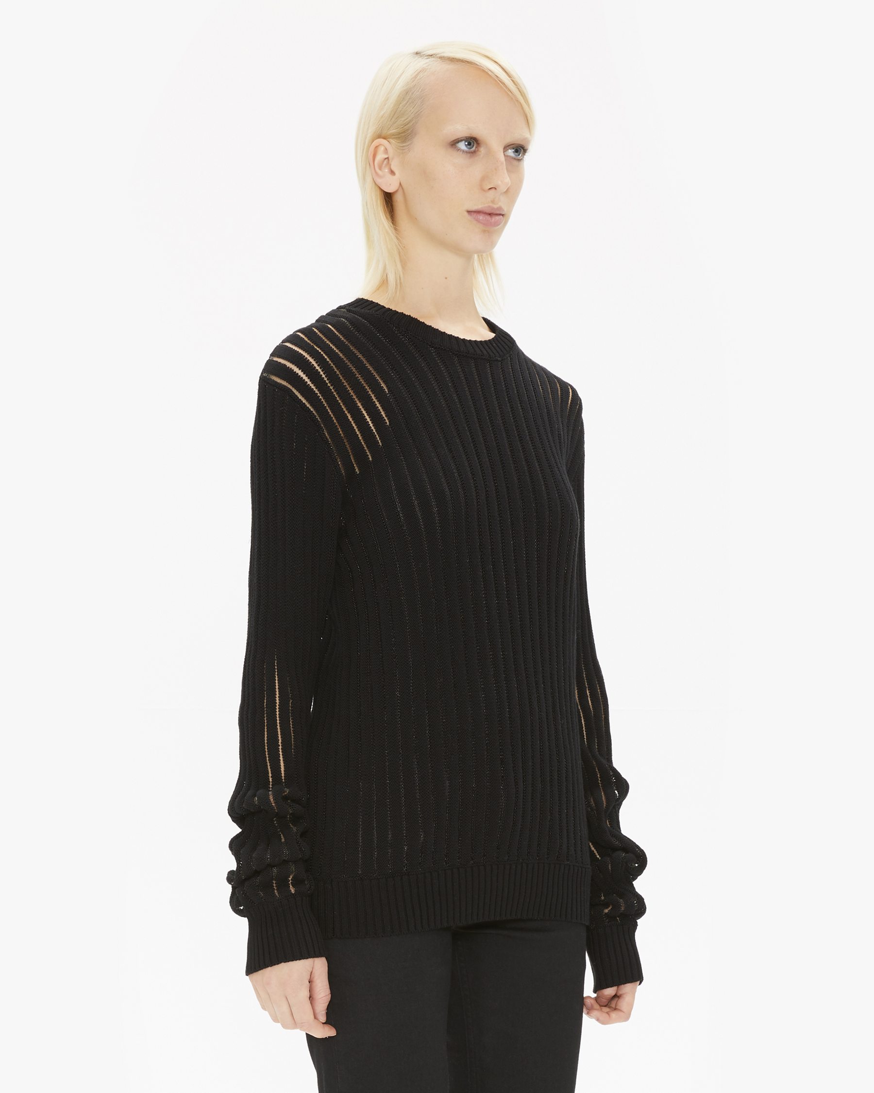 Helmut Lang Transparent Striped Crewneck Sweater in Black | WWW ...