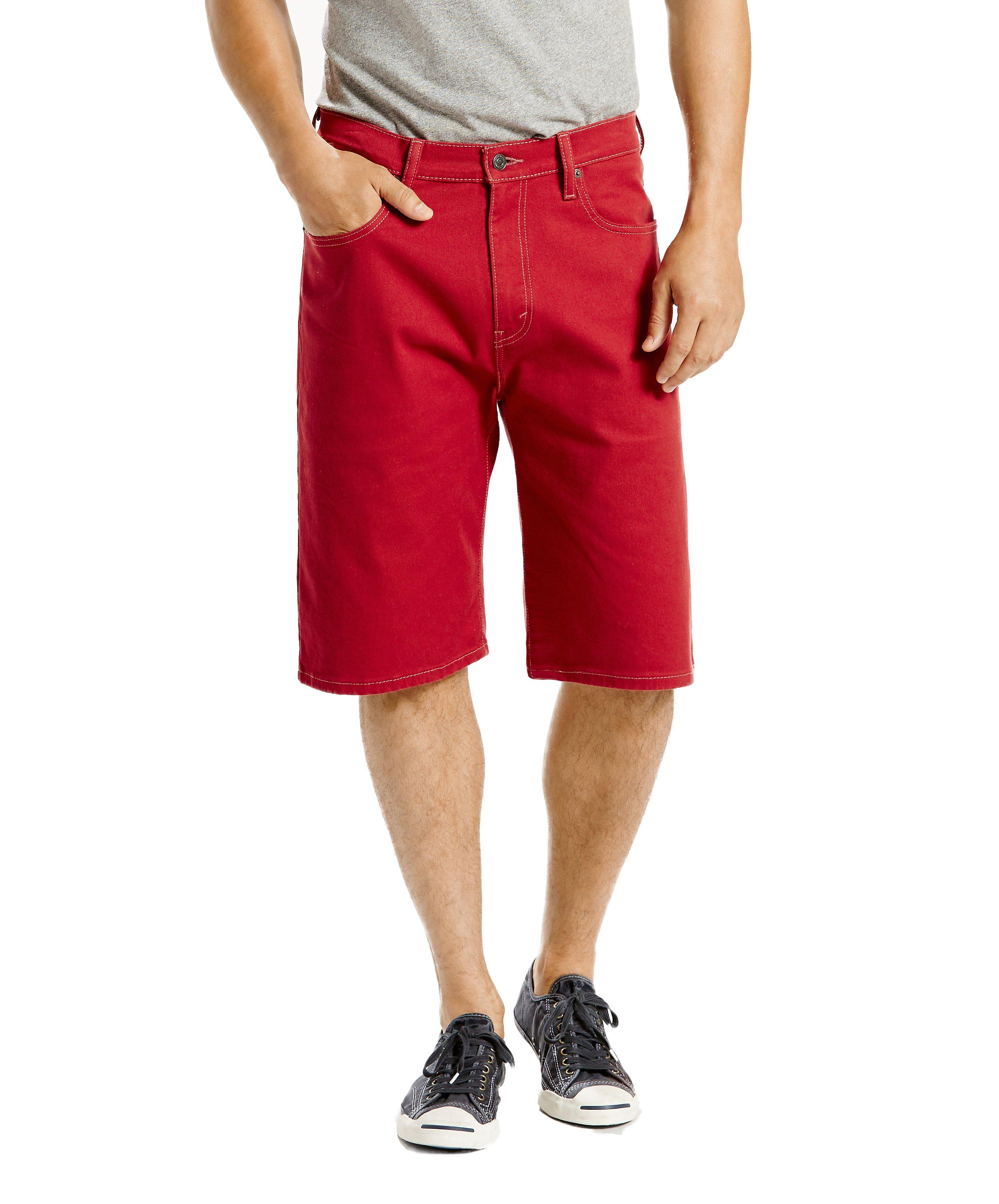 red levi shorts