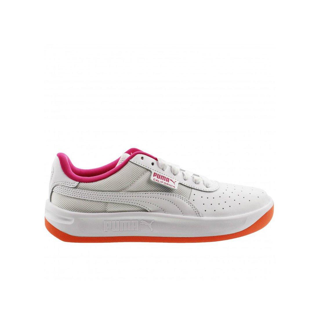 white and orange puma shoes