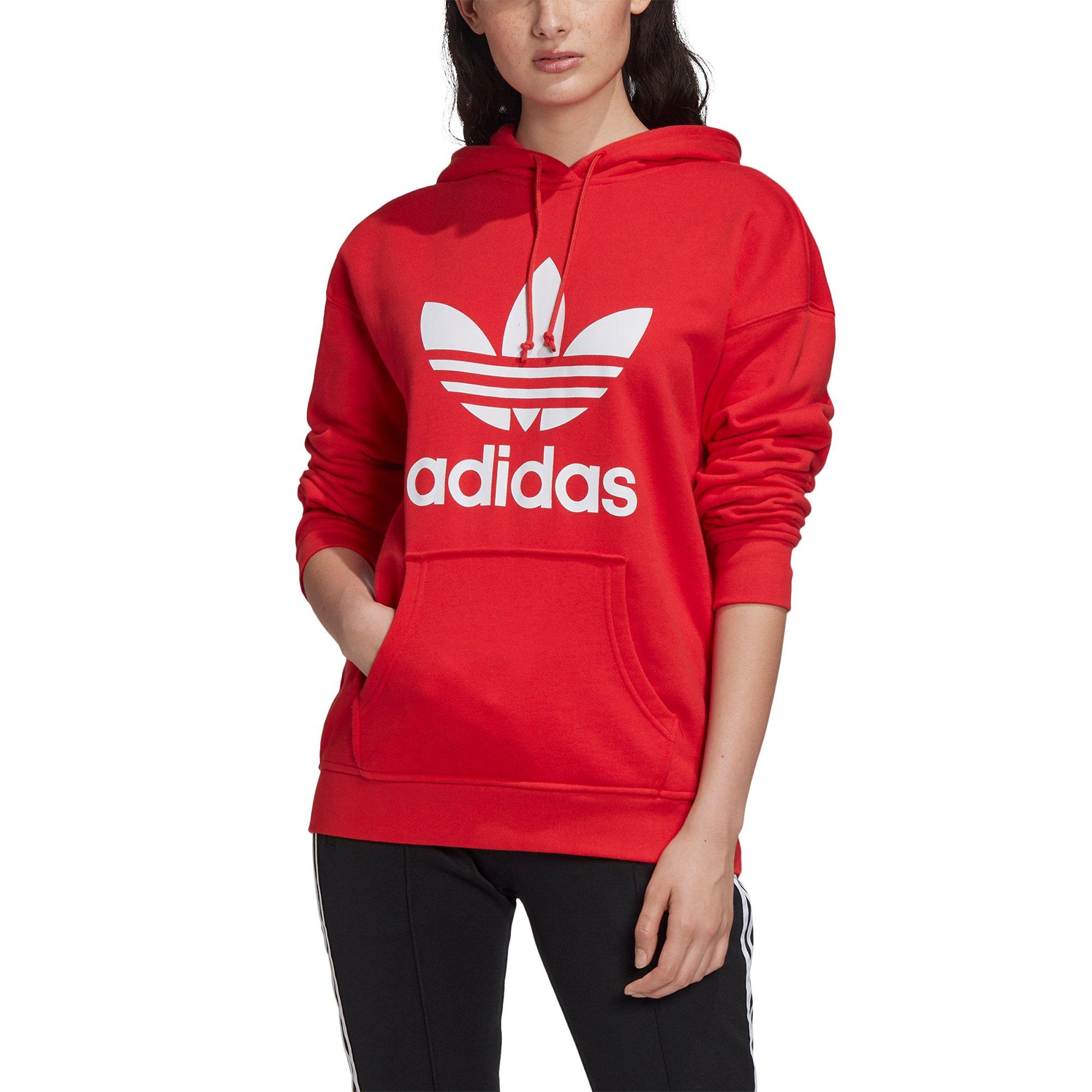 red adidas trefoil hoodie women's