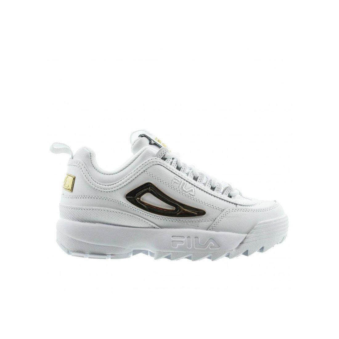 fila disruptor gold and white