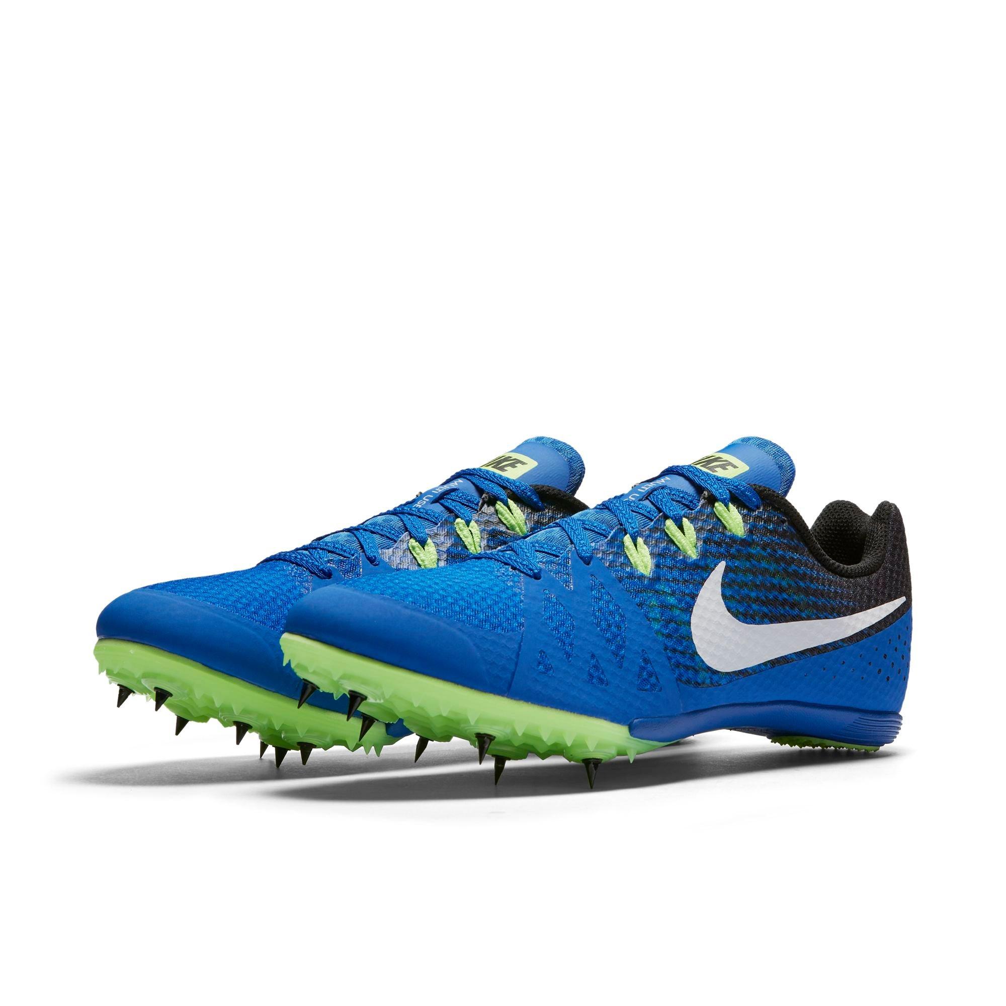 blue and white track spikes