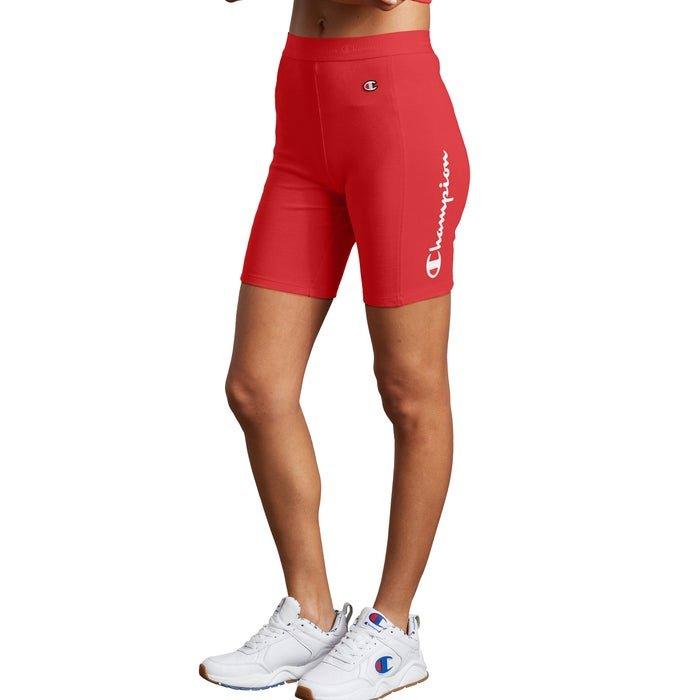 womens red biker shorts
