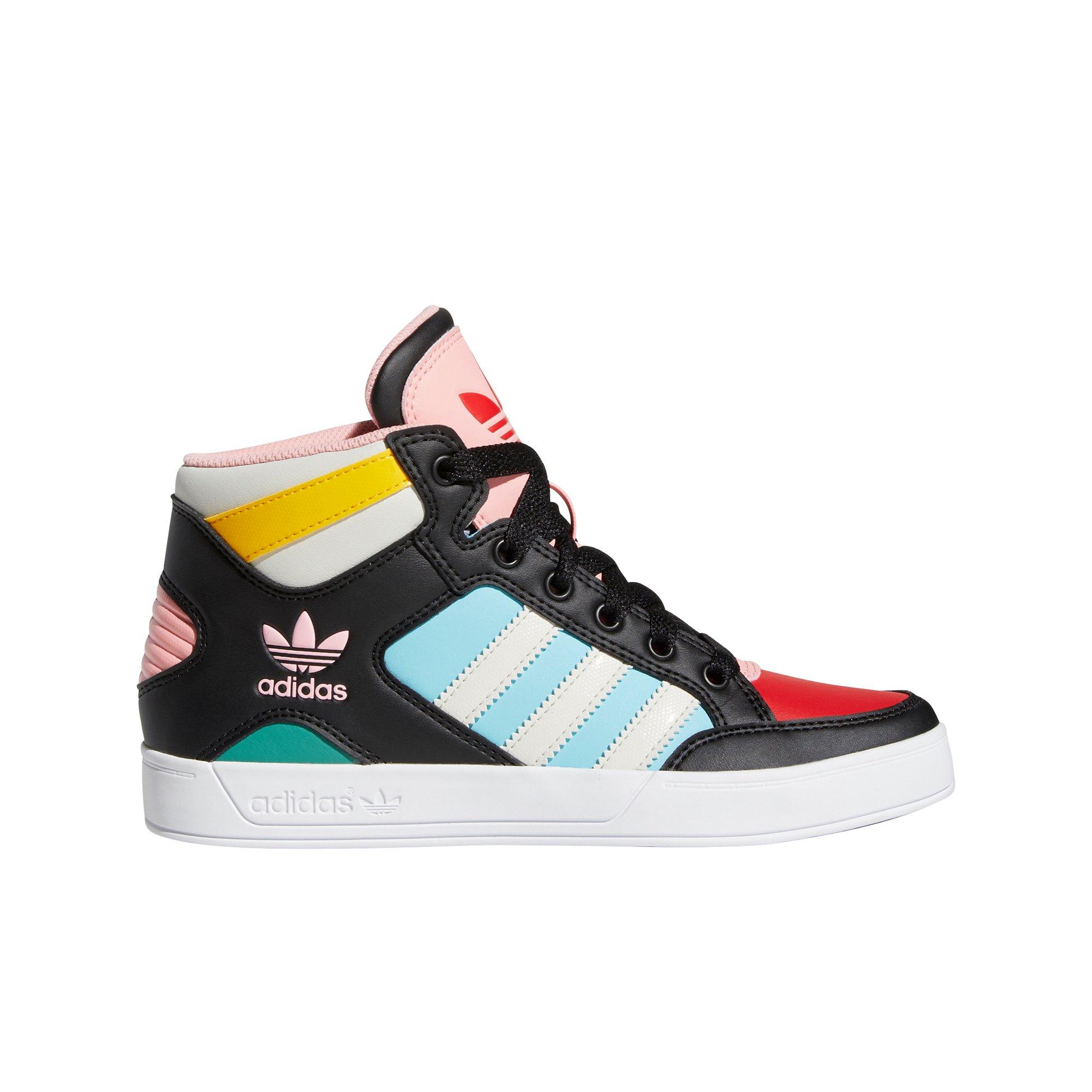 pink and white high top adidas