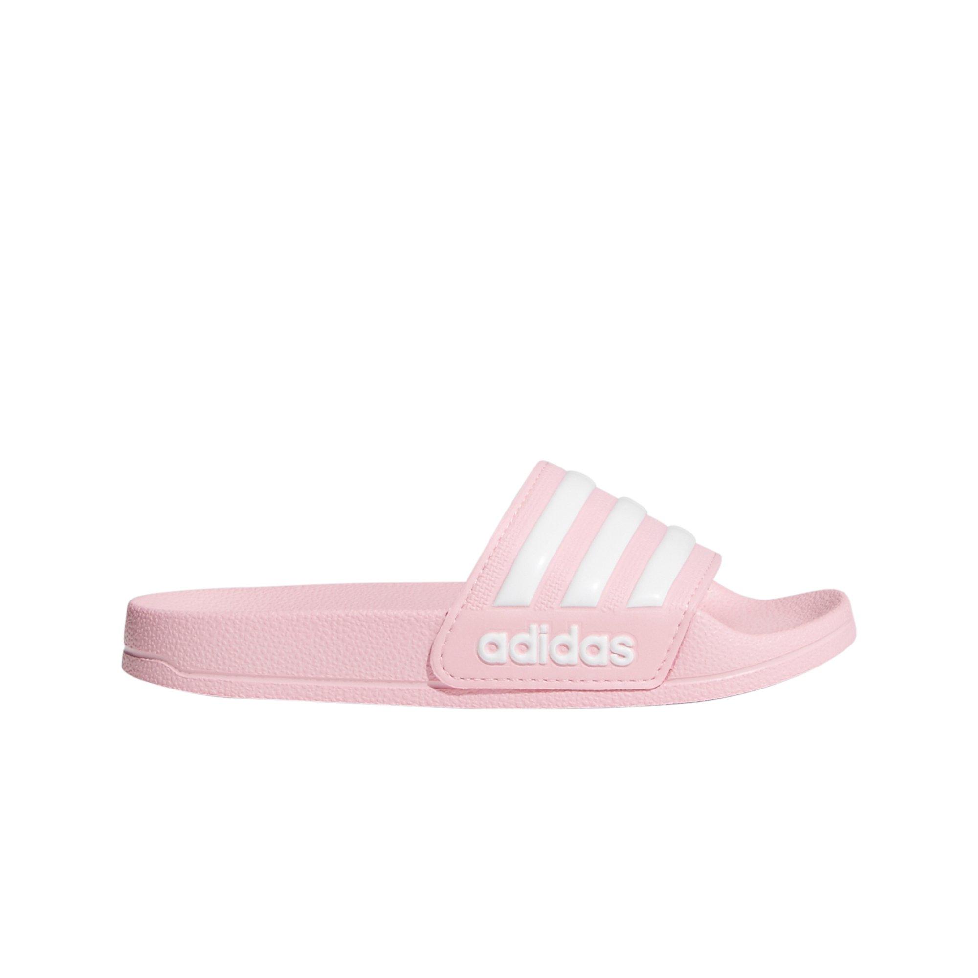 pink and black adidas slides