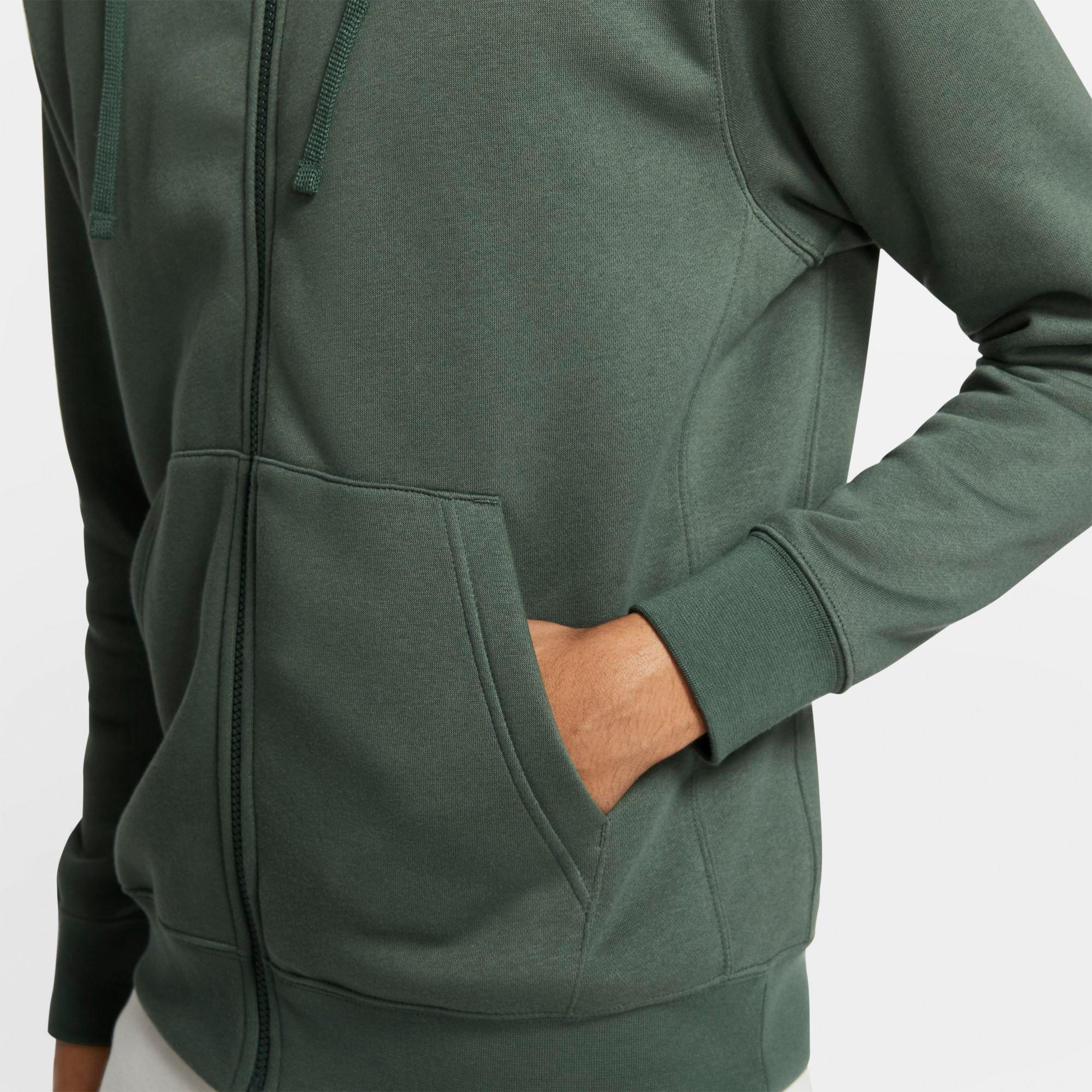 nike club swoosh zip through hoodie in green