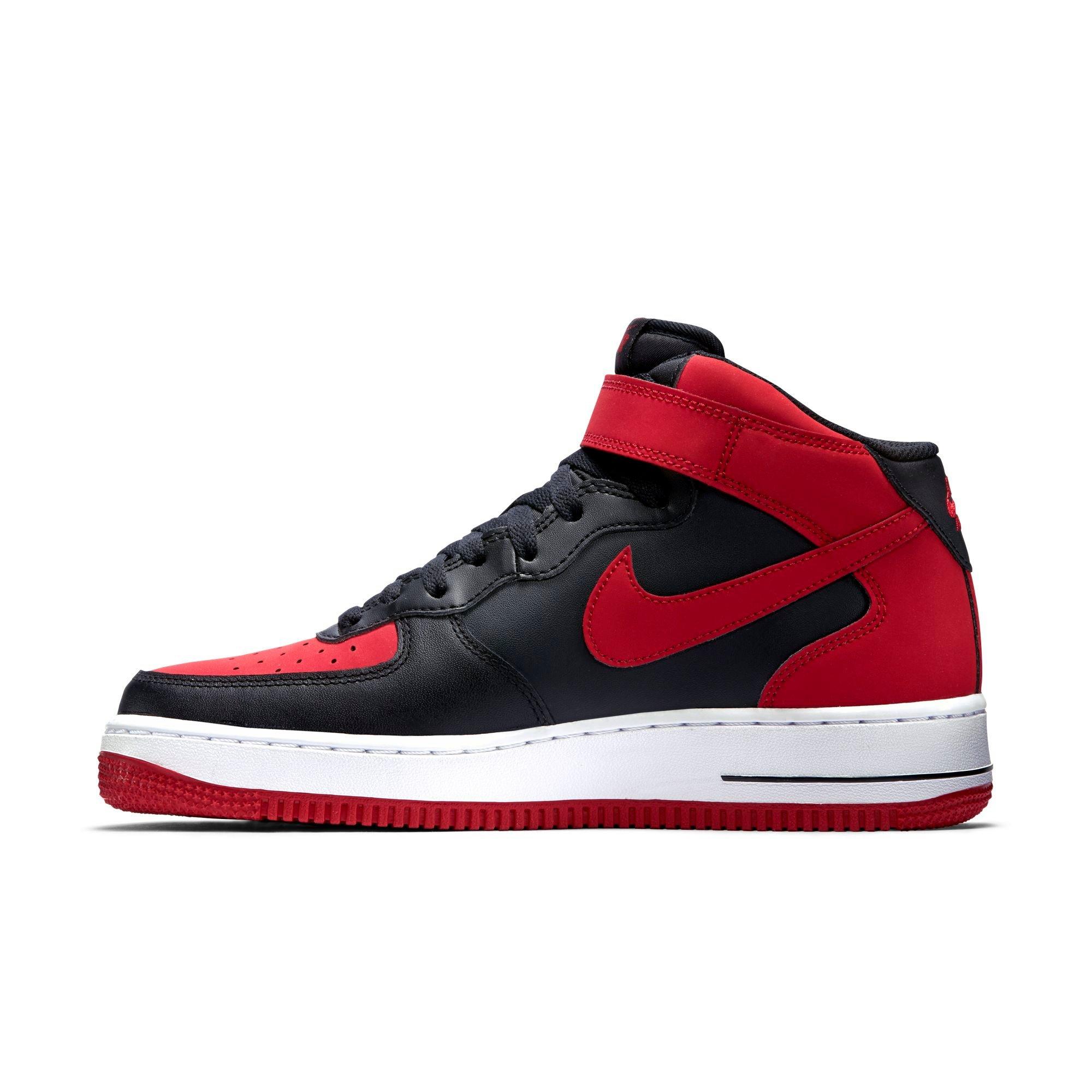 red and black high top forces