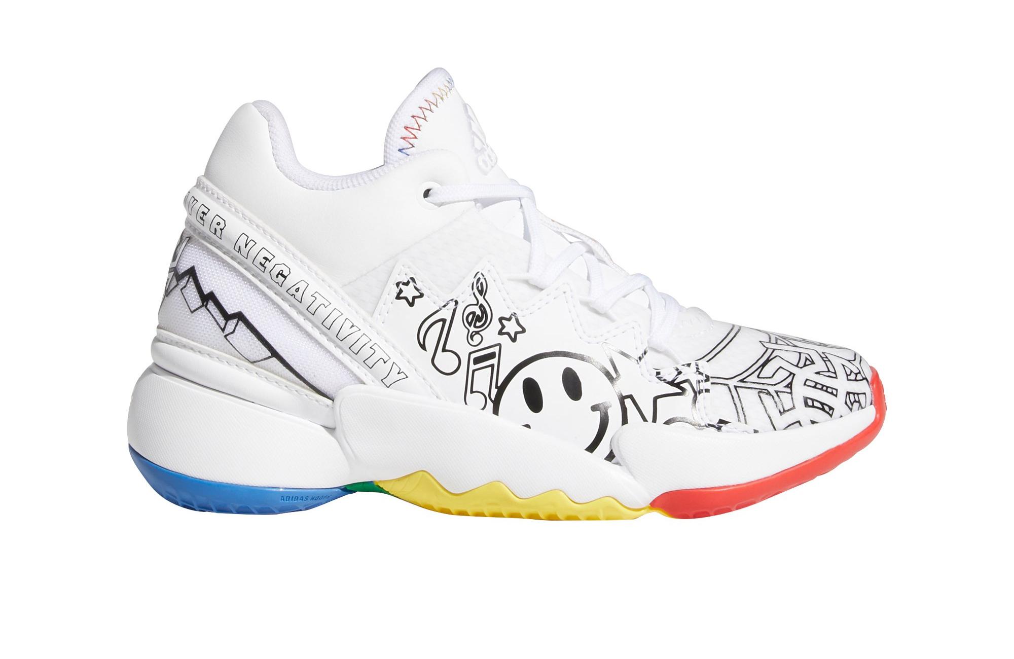 adidas DON Issue 2 kids' shoe in white/red/blue. 