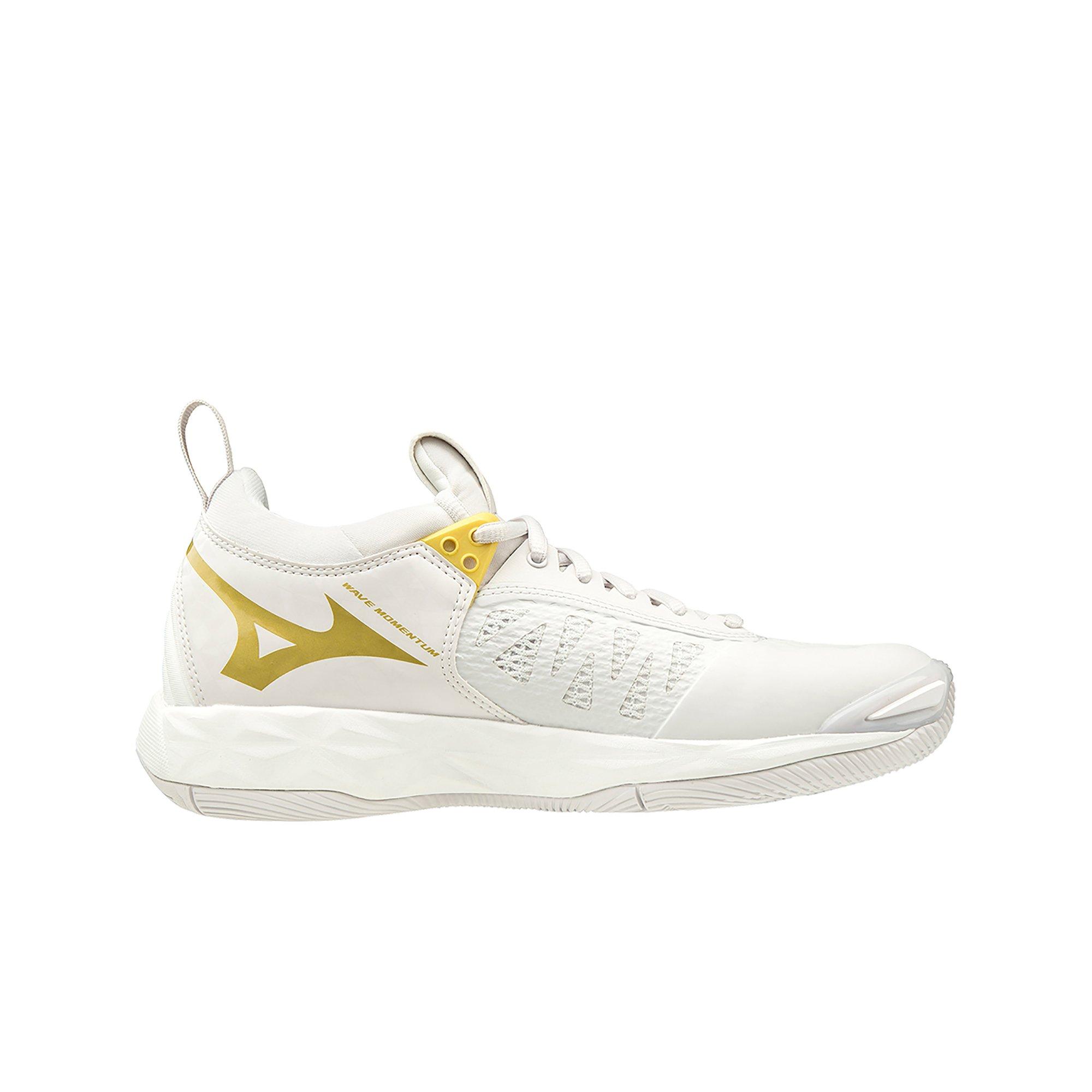 white and gold volleyball shoes