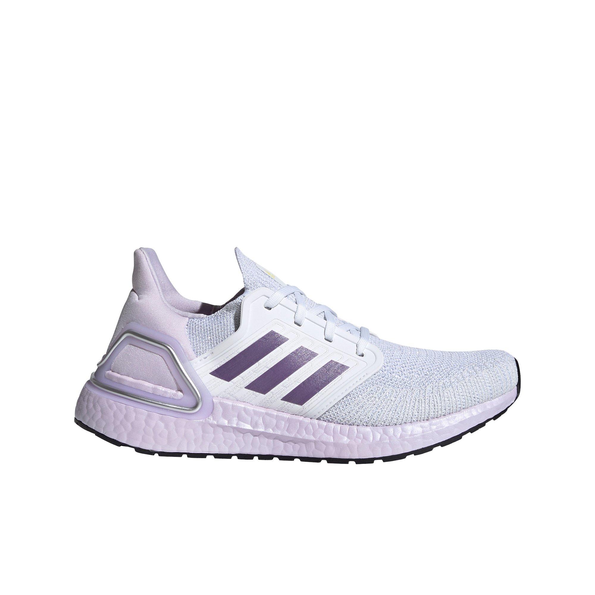 purple and white adidas shoes