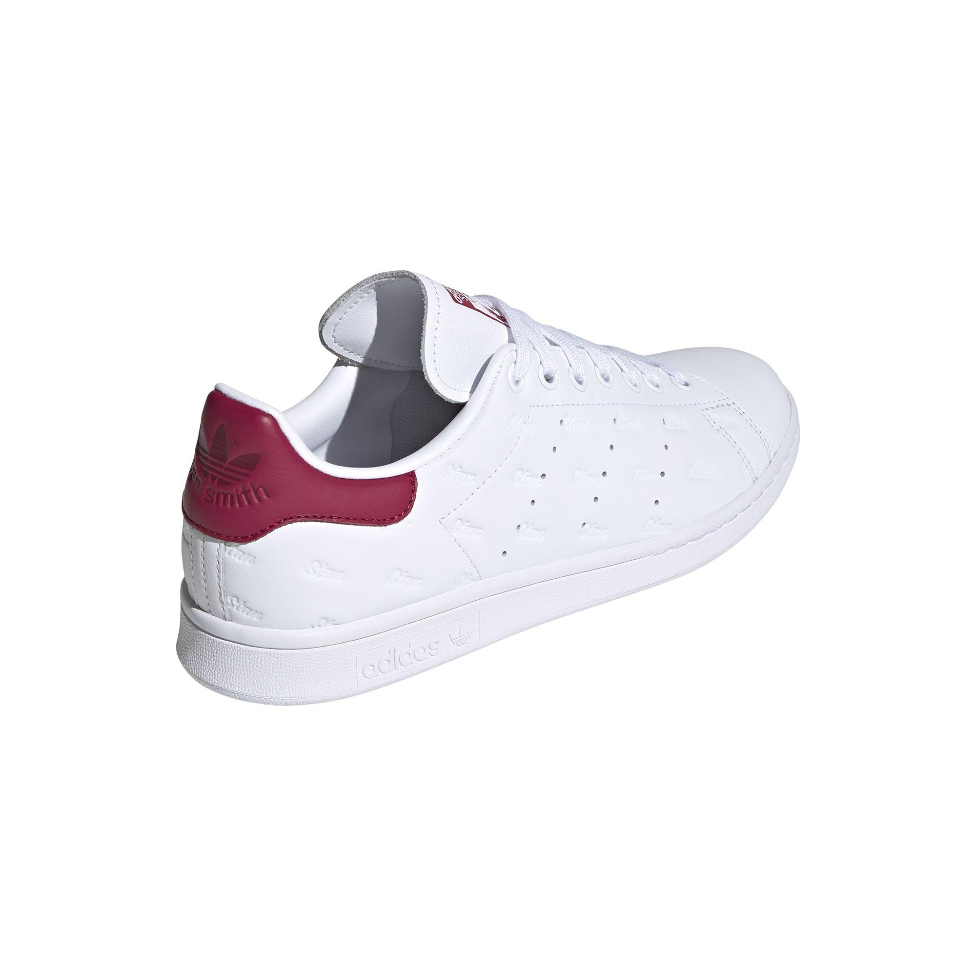 white and burgundy stan smiths